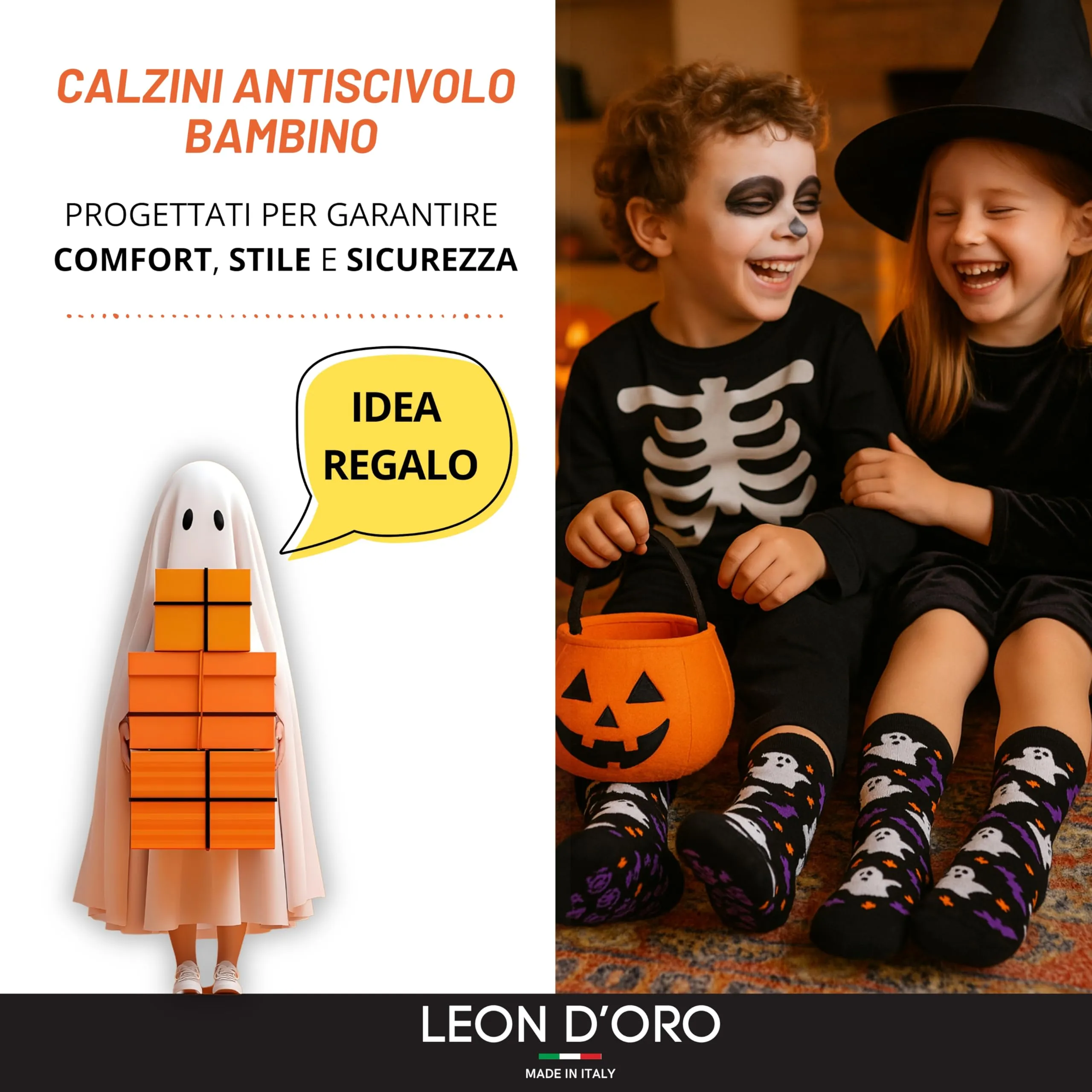 LEON D'ORO Calzini Bambina Antiscivolo Cotone Calze Bimba abs scuola casa gonfiabili, Made in Italy (IT, Numero, 35, 40, HALLOF) - immagine 5