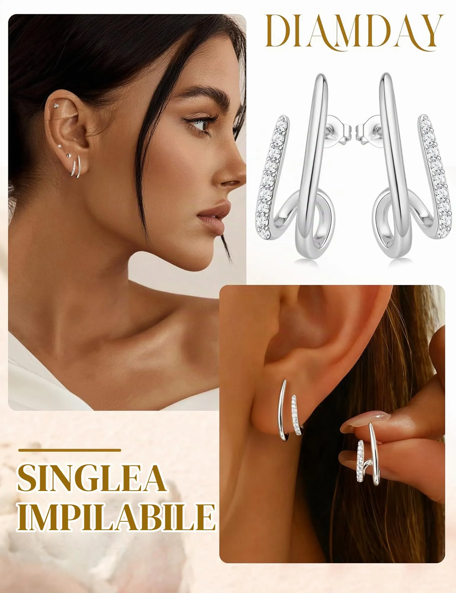 Diamday Orecchini Donna, Orecchini Cerchio, Agli in argento 925 - immagine 2