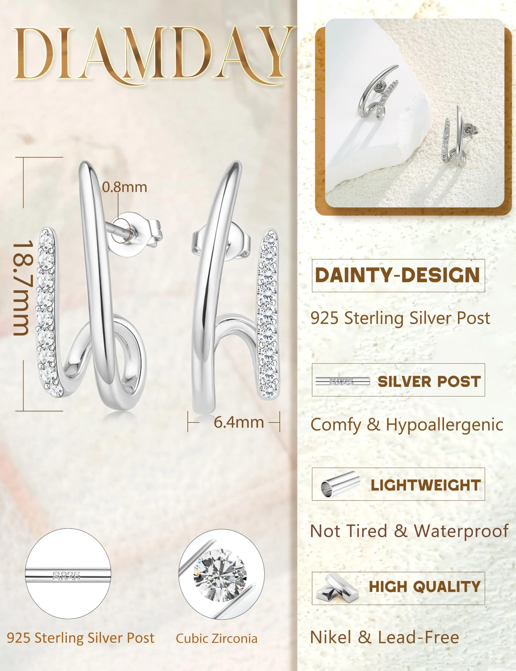 Diamday Orecchini Donna, Orecchini Cerchio, Agli in argento 925 - immagine 5