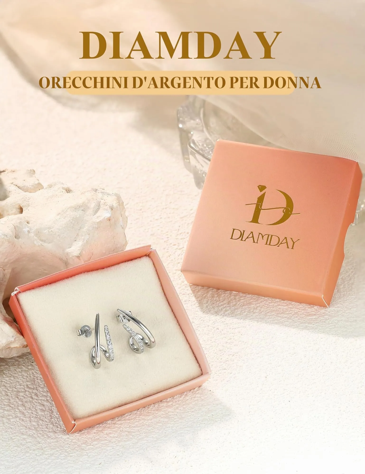 Diamday Orecchini Donna, Orecchini Cerchio, Agli in argento 925 - immagine 6