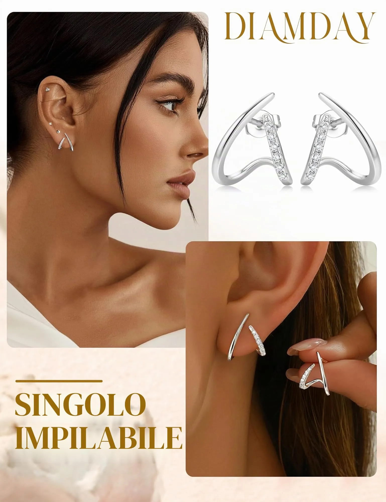 Diamday Orecchini Donna, Orecchini Cerchio, Agli in argento 925 - immagine 2