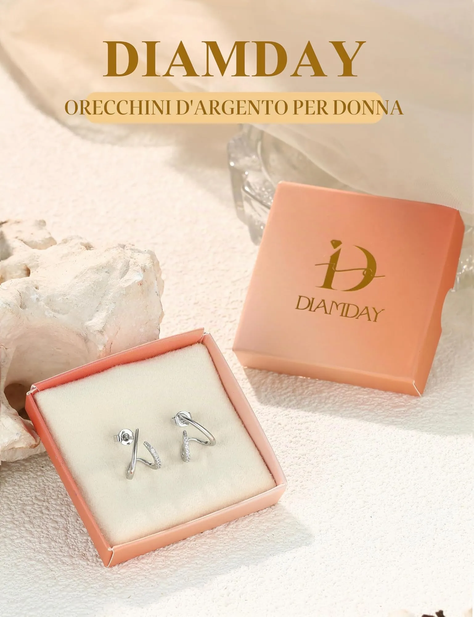 Diamday Orecchini Donna, Orecchini Cerchio, Agli in argento 925 - immagine 6