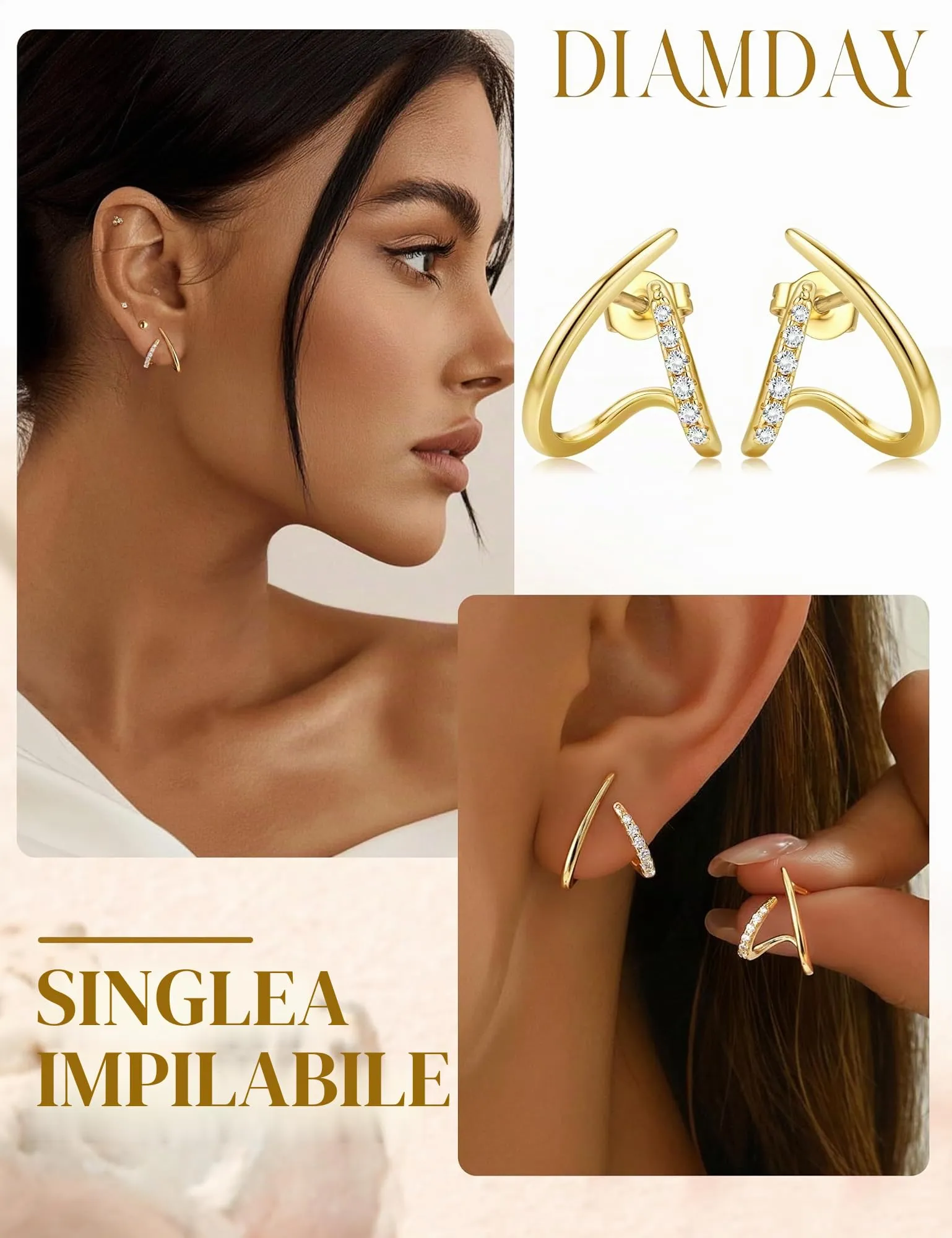 Diamday Orecchini Donna, Orecchini Cerchio, Agli in argento 925 - immagine 2