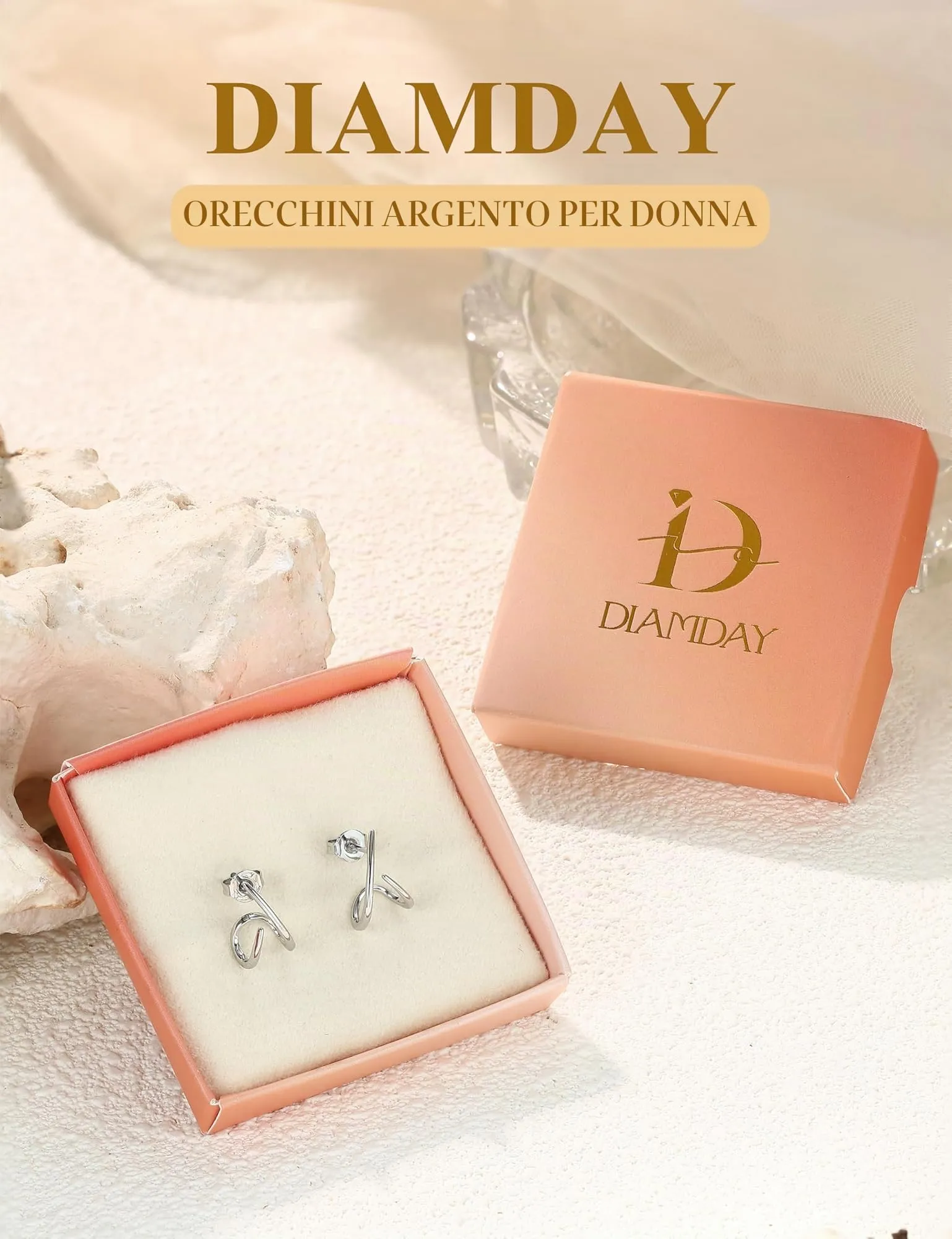Diamday Orecchini Donna, Orecchini Cerchio, Agli in argento 925 - immagine 6