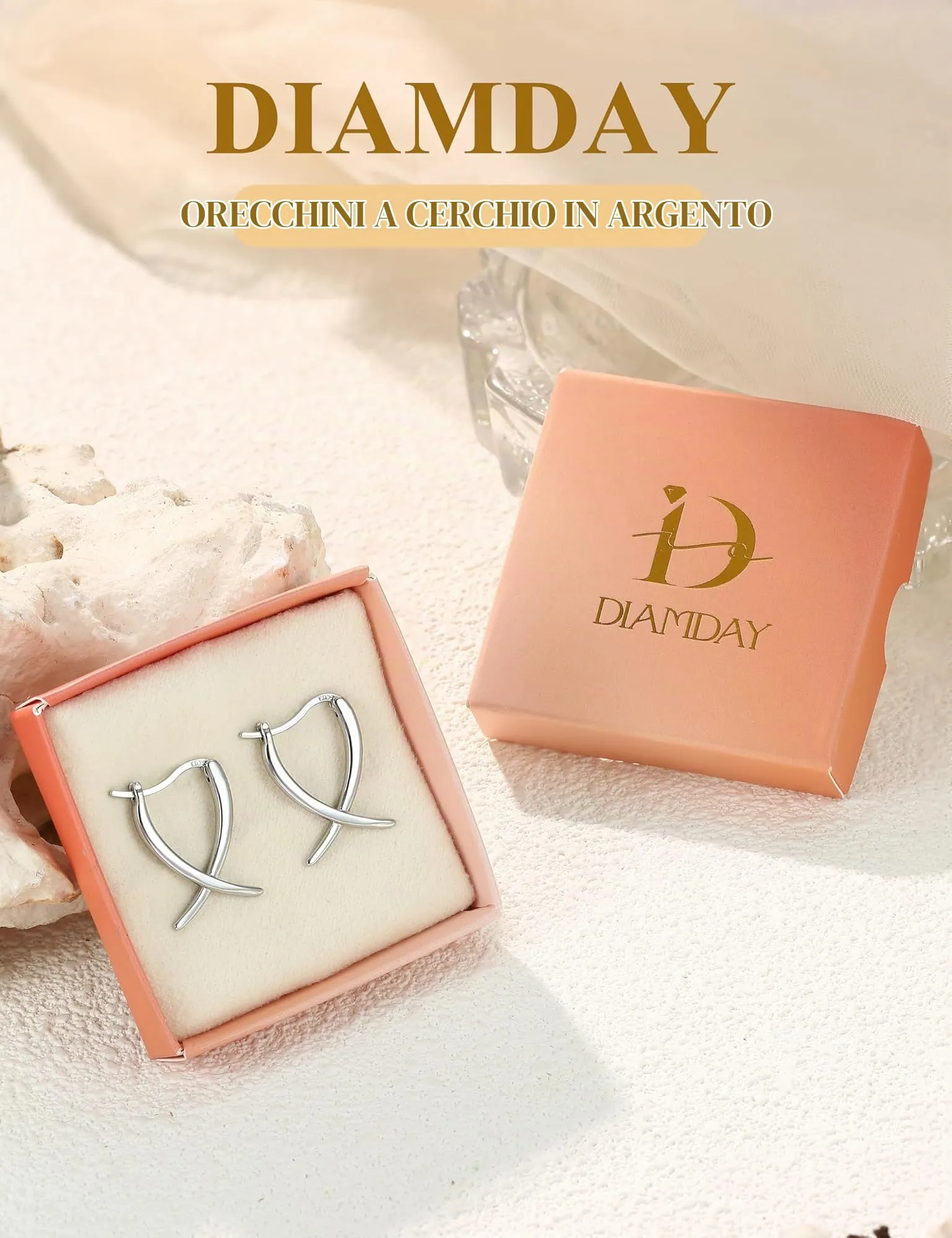 Diamday Orecchini Donna, Orecchini Cerchio, Agli in argento 925 - immagine 6