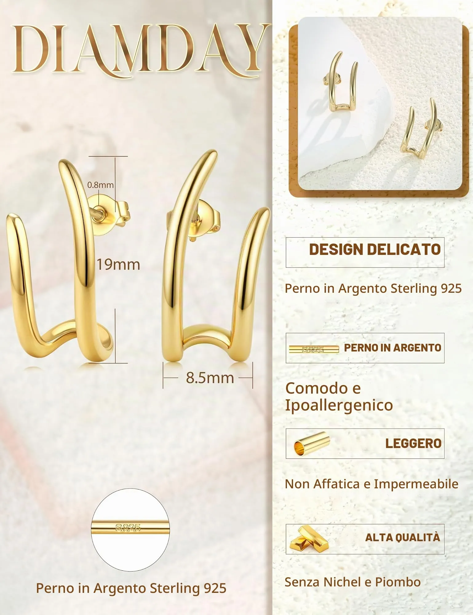Diamday Orecchini Donna, Orecchini Cerchio, Agli in argento 925 - immagine 5