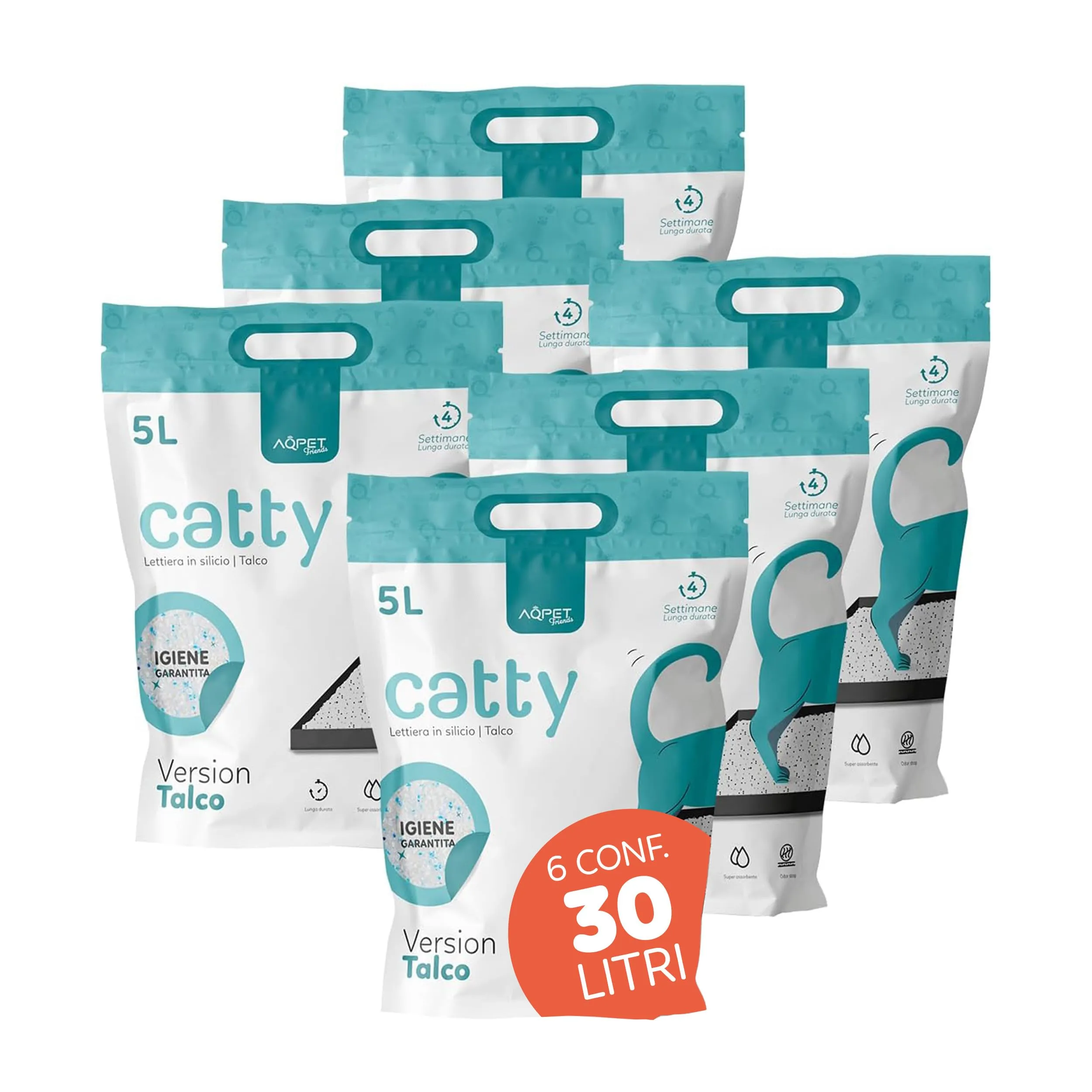 AQPET Catty Lettiera per Gatti al Silicio 30 L (6x5 L), Profumo Talco - immagine 1
