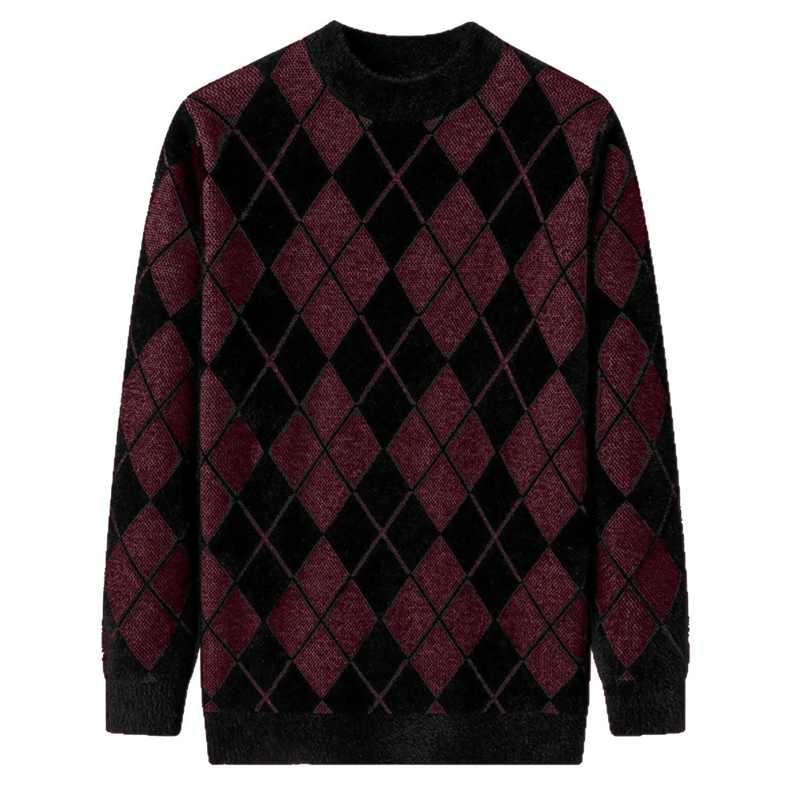 Argyle - Maglione da uomo con motivo a rombi, in jacquard, con scollo rotondo, invernale, lavorato a maglia, da lavoro, leggero, Colore: rosso, XL - immagine 4
