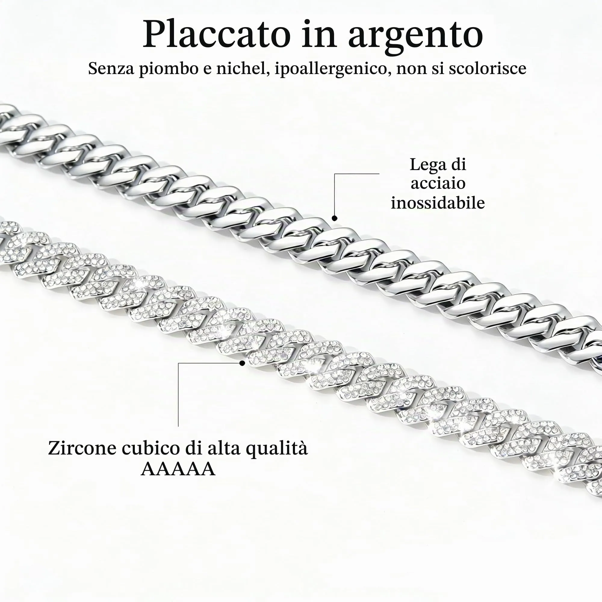 Esmoly 14mm Hip Hop Collana Uomo Iced Out Catena Cubana Regalo Uomo Ragazzo - immagine 5
