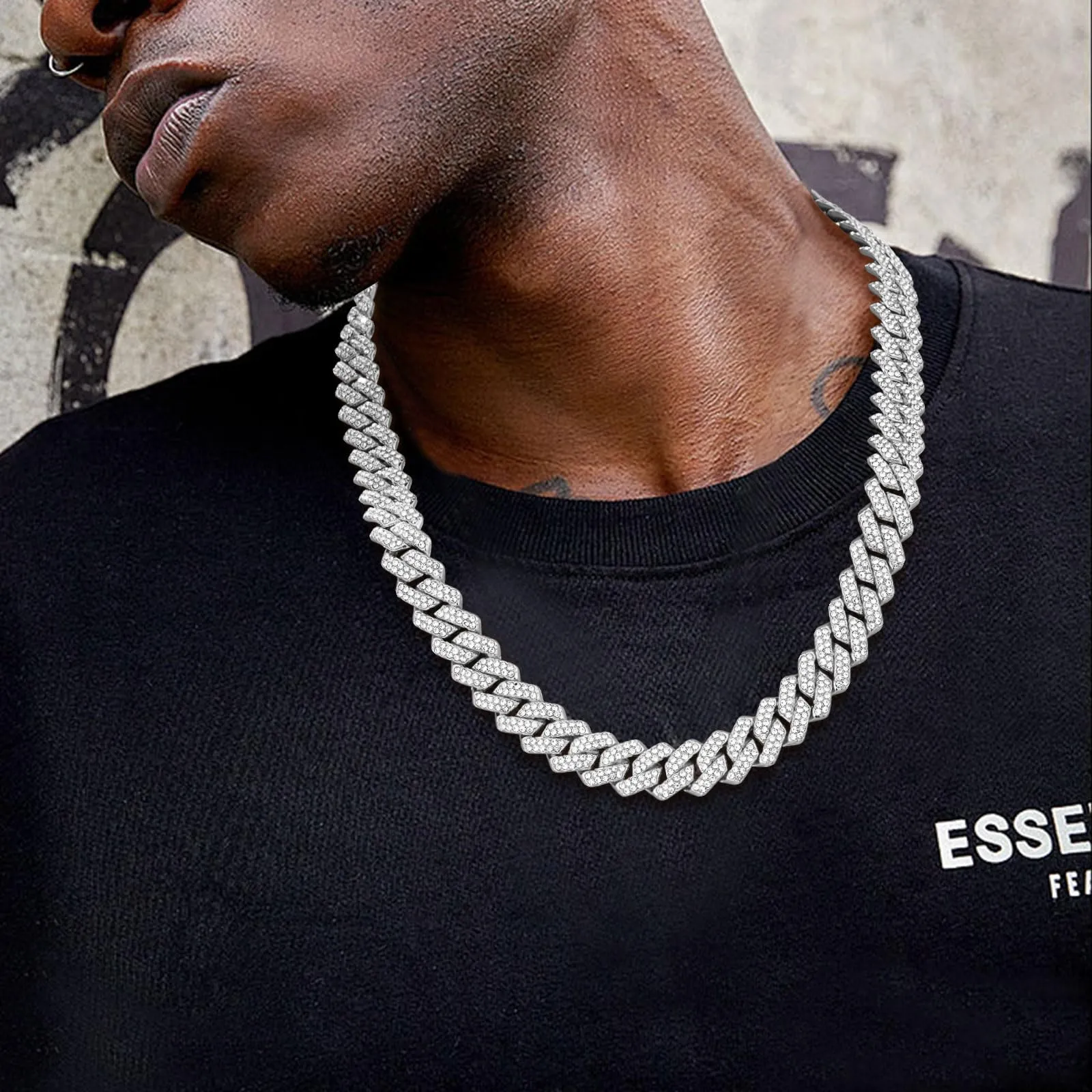 Esmoly 14mm Hip Hop Collana Uomo Iced Out Catena Cubana Regalo Uomo Ragazzo - immagine 3