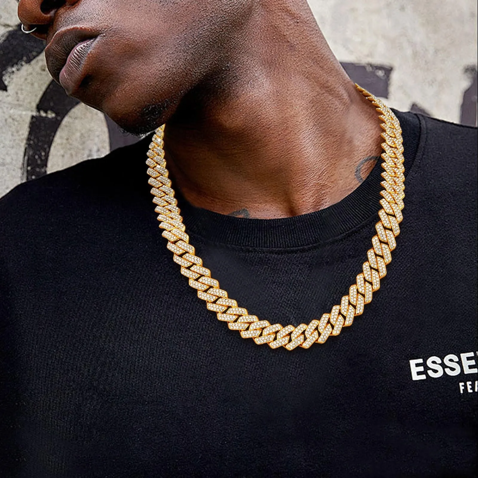 Esmoly 14mm Hip Hop Collana Uomo Iced Out Catena Cubana Regalo Uomo Ragazzo - immagine 3