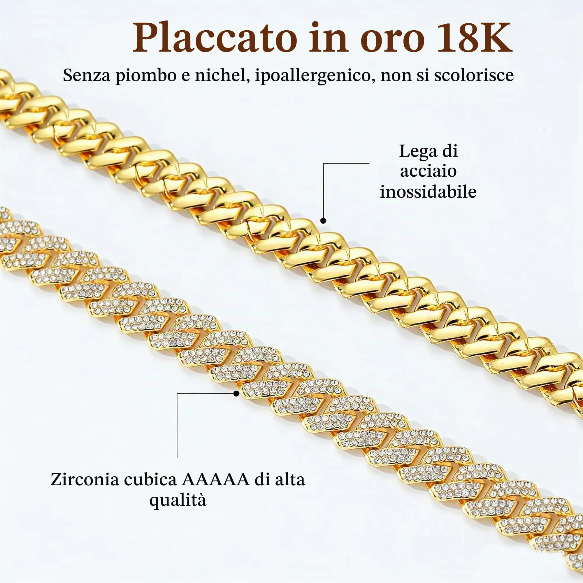Esmoly 14mm Hip Hop Collana Uomo Iced Out Catena Cubana Regalo Uomo Ragazzo - immagine 5