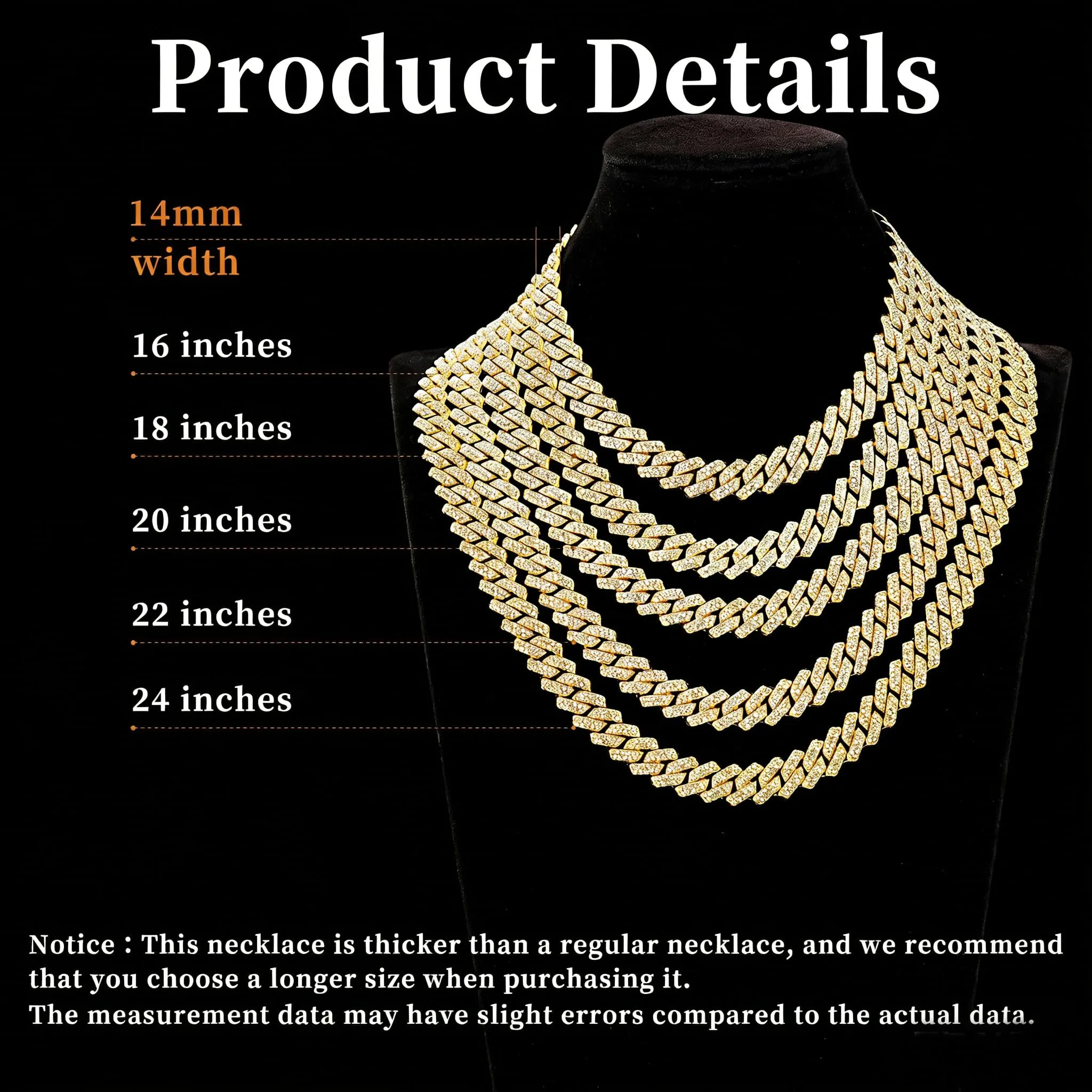 Esmoly 14mm Hip Hop Collana Uomo Iced Out Catena Cubana Regalo Uomo Ragazzo - immagine 6