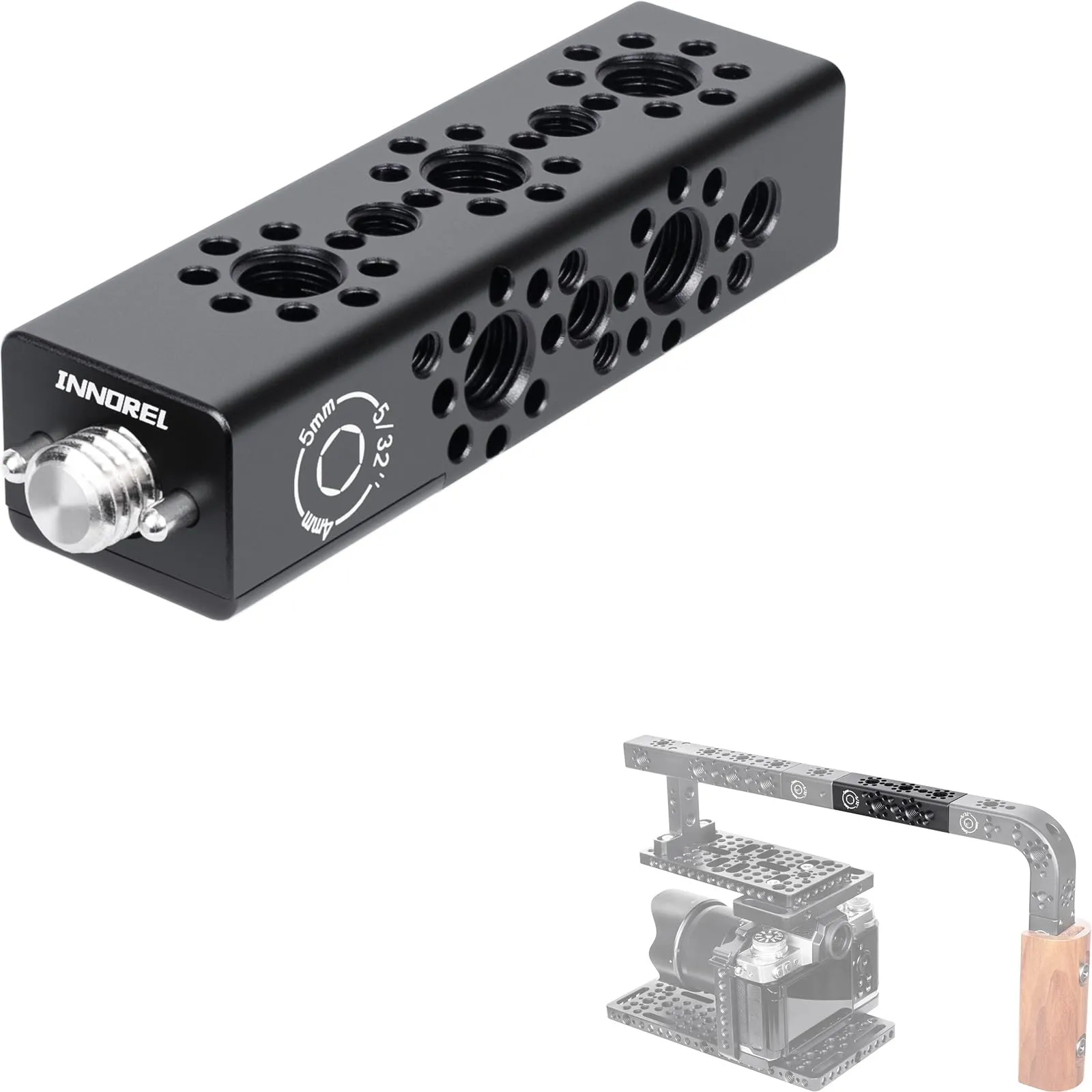INNOREL CB3 Maniglia multifunzione in lega di alluminio CNC Cheese,con fori di posizionamento Arri da 3/8" e 1/4"per telai di gabbie per fotocamere, piastre Cheese e qualsiasi filettatura da 3/8" - immagine 1