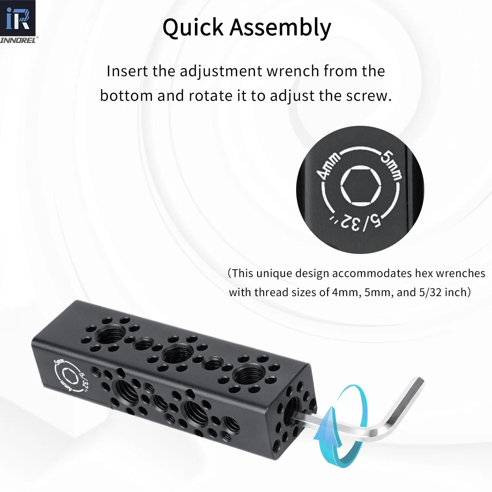 INNOREL CB3 Maniglia multifunzione in lega di alluminio CNC Cheese,con fori di posizionamento Arri da 3/8" e 1/4"per telai di gabbie per fotocamere, piastre Cheese e qualsiasi filettatura da 3/8" - immagine 4