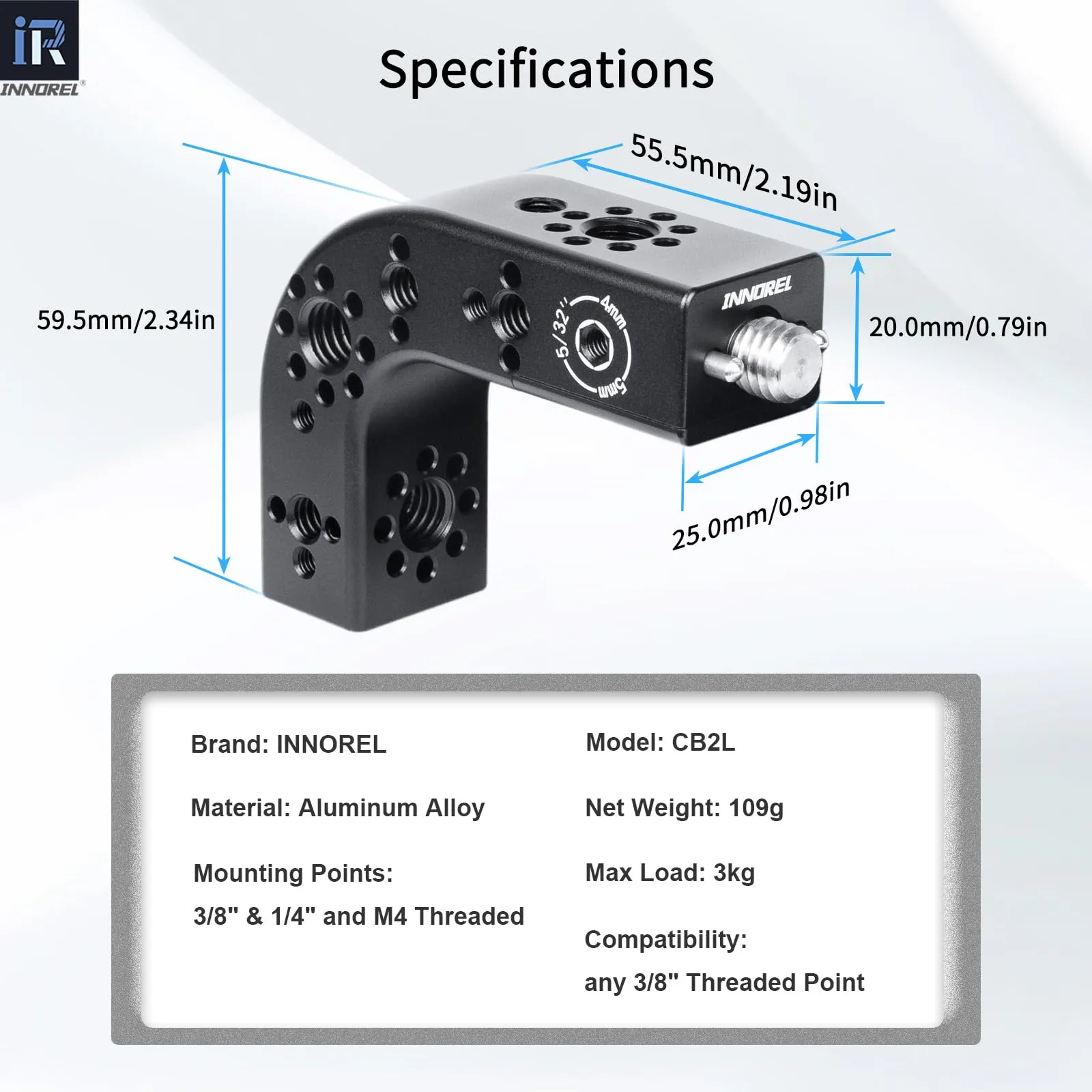 INNOREL CB2L Estensione maniglia superiore di posizionamento ARRI Maniglia universale multifunzione CNC Cheese Fissaggio a 90°per fotocamera Rabbit Cage Attrezzatura video Stabilizzatore gimbal - immagine 2