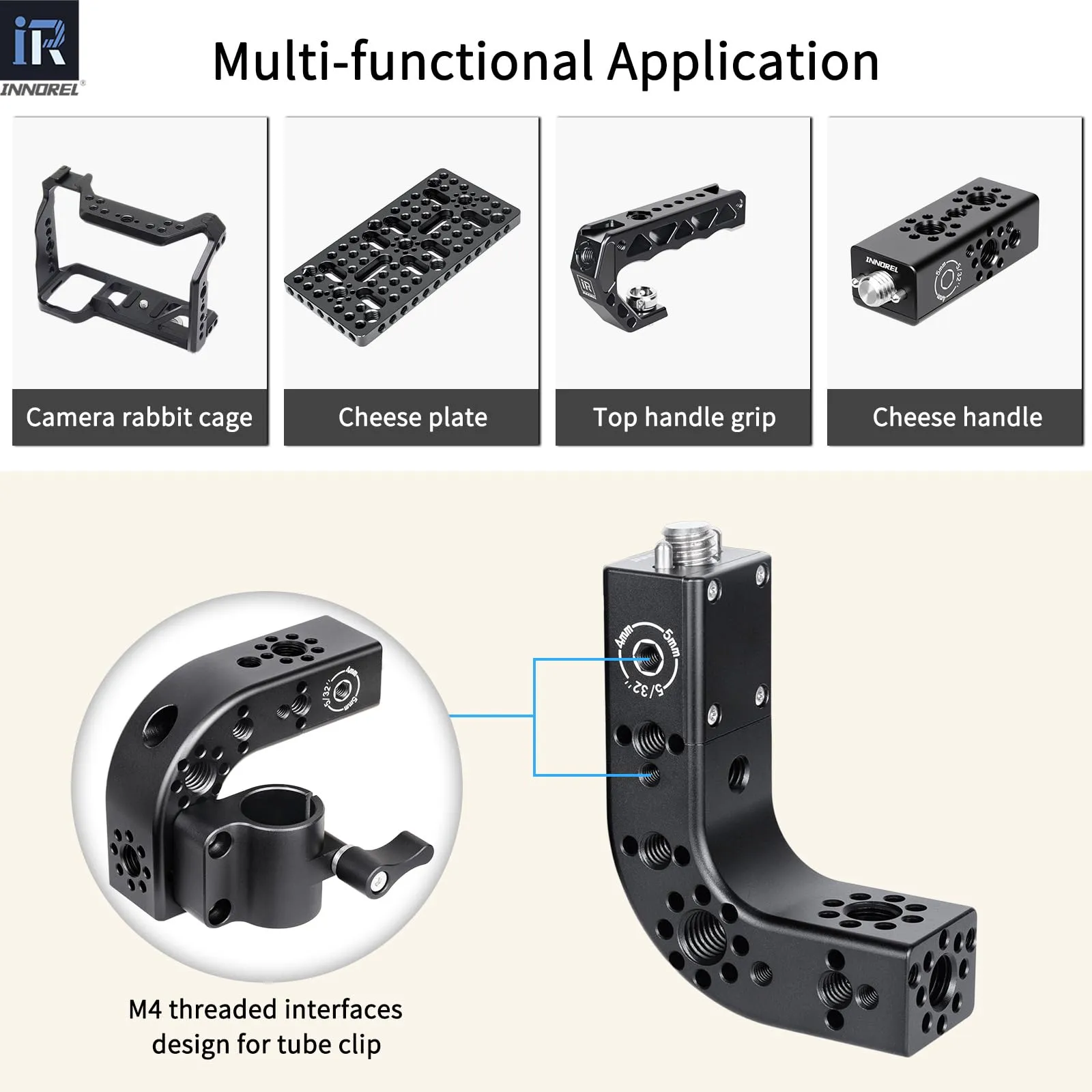 INNOREL CB2L Estensione maniglia superiore di posizionamento ARRI Maniglia universale multifunzione CNC Cheese Fissaggio a 90°per fotocamera Rabbit Cage Attrezzatura video Stabilizzatore gimbal - immagine 5
