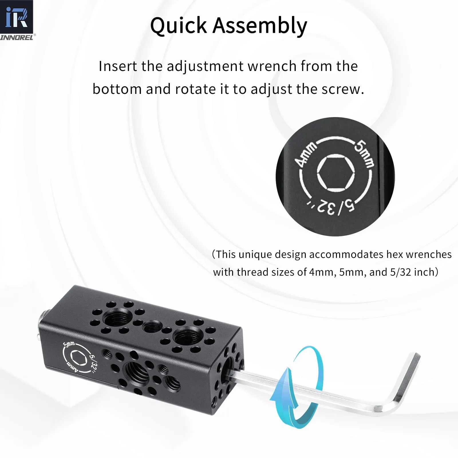 INNOREL CB2 Maniglia multifunzione in lega di alluminio CNC,con fori di posizionamento ARRI da 3/8" e 1/4" per telai di gabbie per fotocamere, attrezzature video fai da te, qualsiasi punto - immagine 4