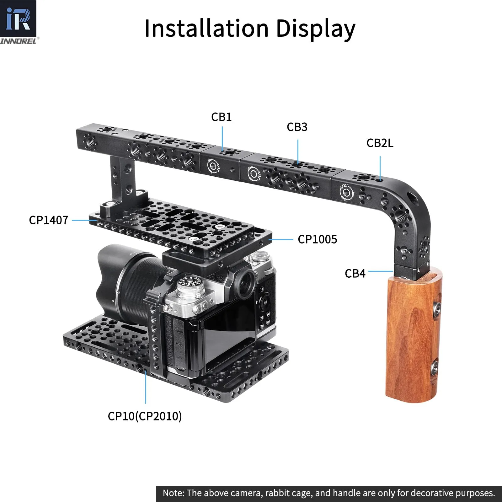 INNOREL CB2 Maniglia multifunzione in lega di alluminio CNC,con fori di posizionamento ARRI da 3/8" e 1/4" per telai di gabbie per fotocamere, attrezzature video fai da te, qualsiasi punto - immagine 6