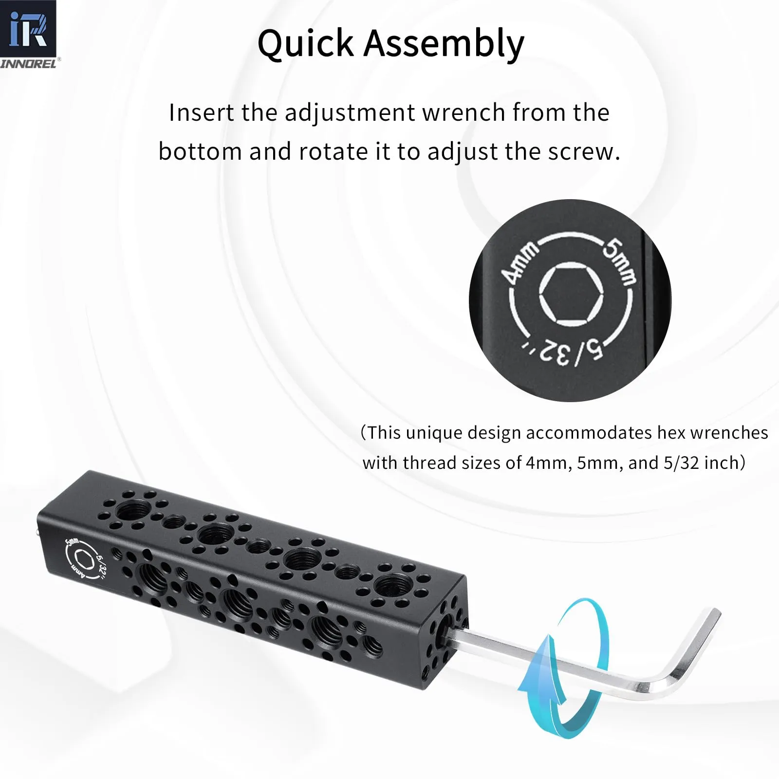 INNOREL CB4 Maniglia multifunzione in lega di alluminio CNC Cheese,con fori di posizionamento Arri da 3/8" e 1/4"per telai di gabbie per fotocamere, piastre Cheese e qualsiasi filettatura da 3/8" - immagine 4