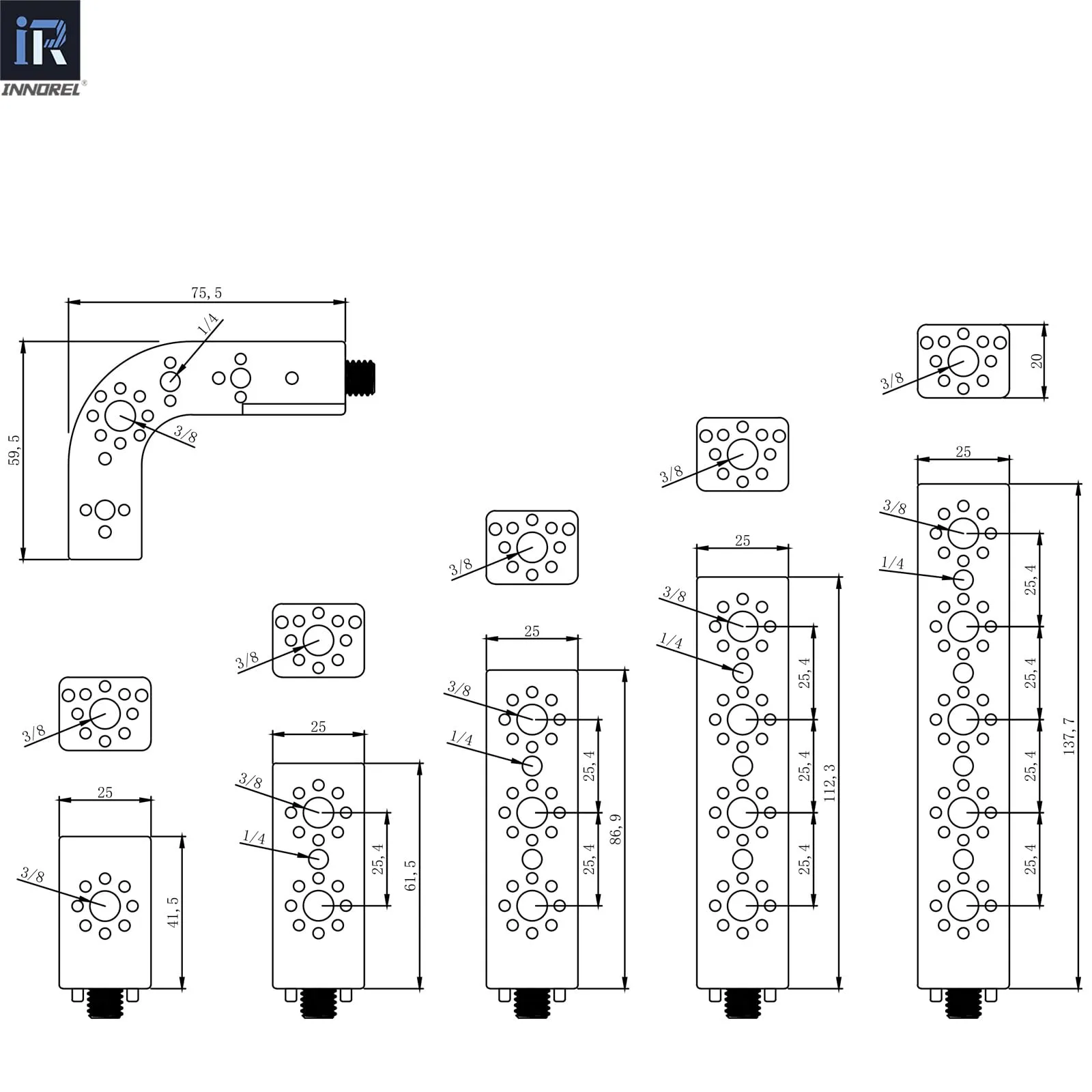 INNOREL CB4 Maniglia multifunzione in lega di alluminio CNC Cheese,con fori di posizionamento Arri da 3/8" e 1/4"per telai di gabbie per fotocamere, piastre Cheese e qualsiasi filettatura da 3/8" - immagine 7