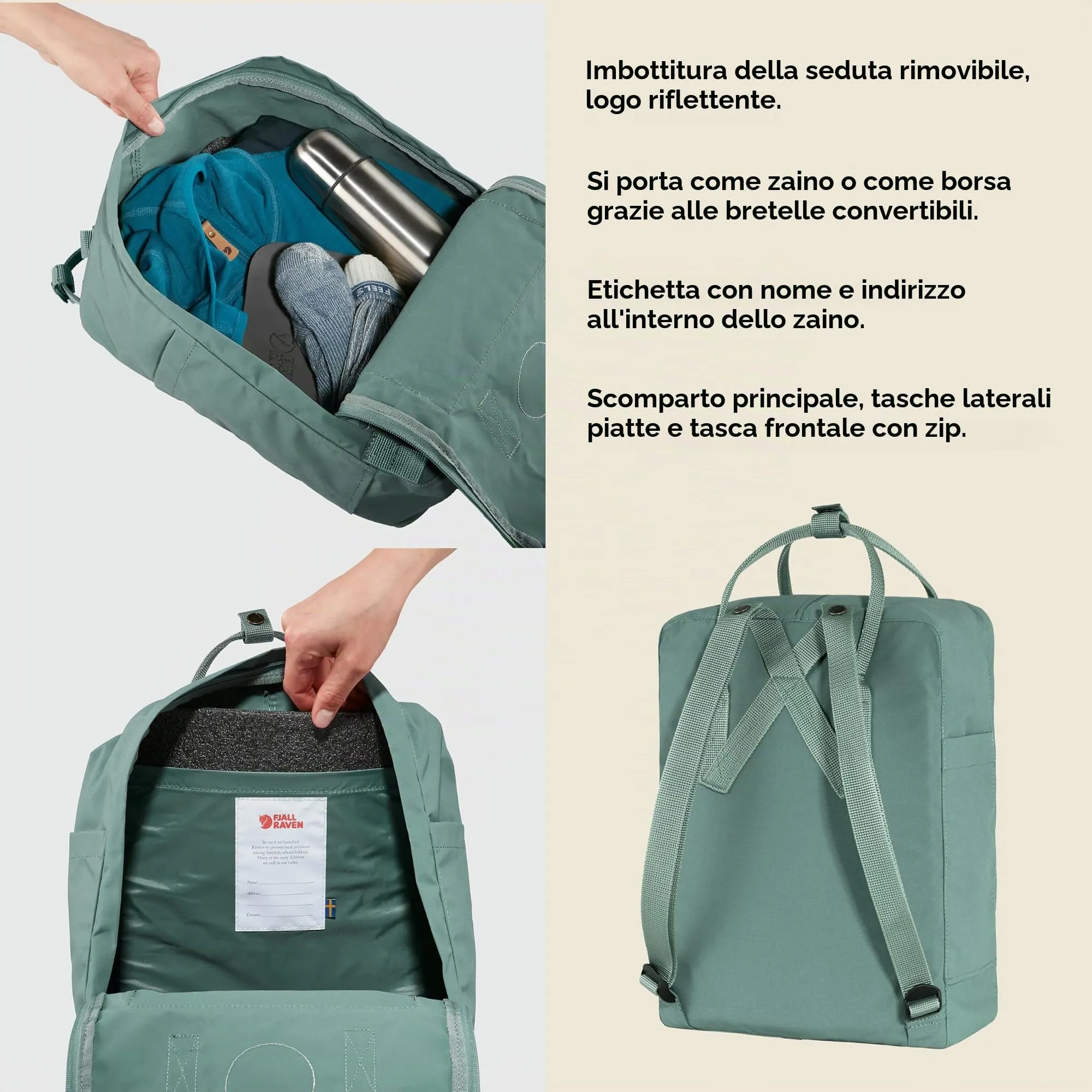 Fjällräven Kånken - Zaino unisex, colore: Nero - immagine 3