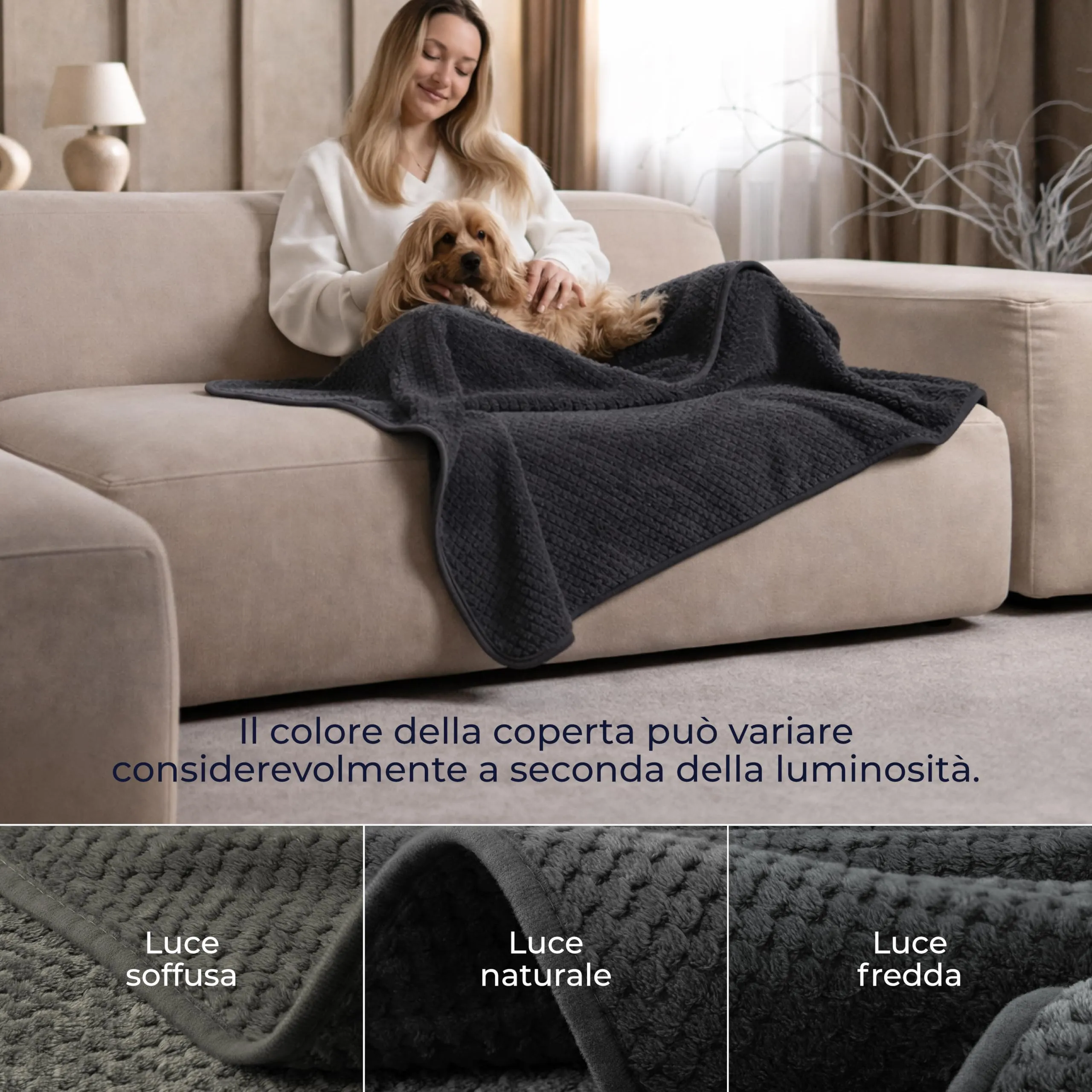Dreamzie Coperta Impermeabile per Cani 80x100cm - Copridivano Impermeabile per Animali - Reversibile e Lavabile in Lavatrice in Pile Sherpa per Letto o Divano - Grigio scuro - immagine 4