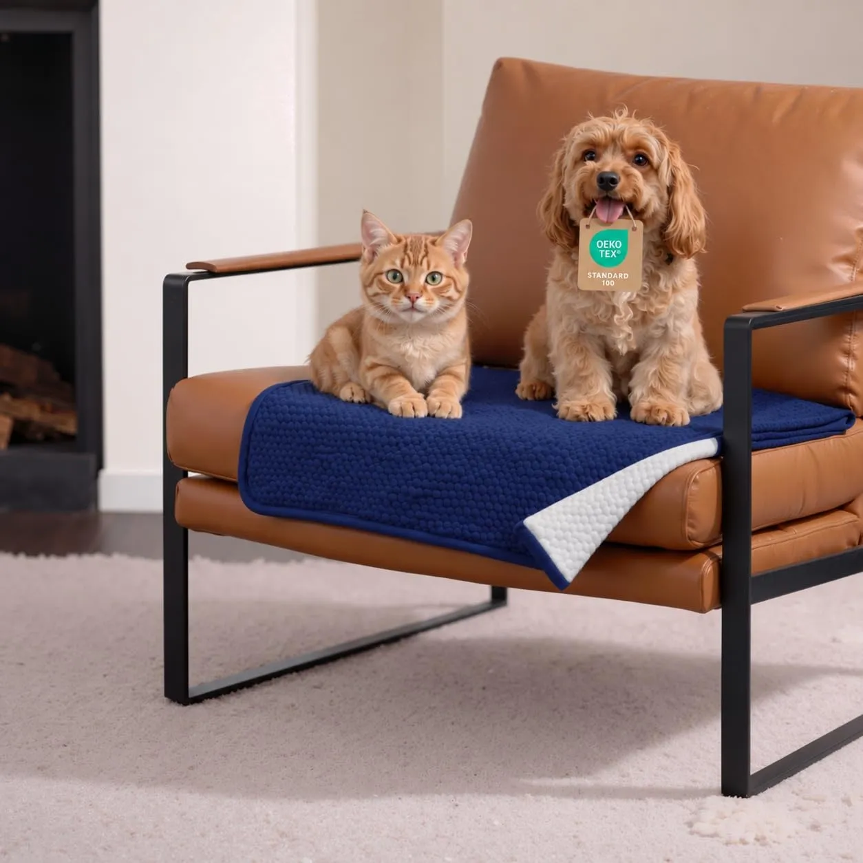 Dreamzie Coperta Impermeabile per Cani 63x88cm - Copridivano Impermeabile per Animali - Reversibile e Lavabile in Lavatrice in Pile Sherpa per Letto o Divano - Blu navy - immagine 1