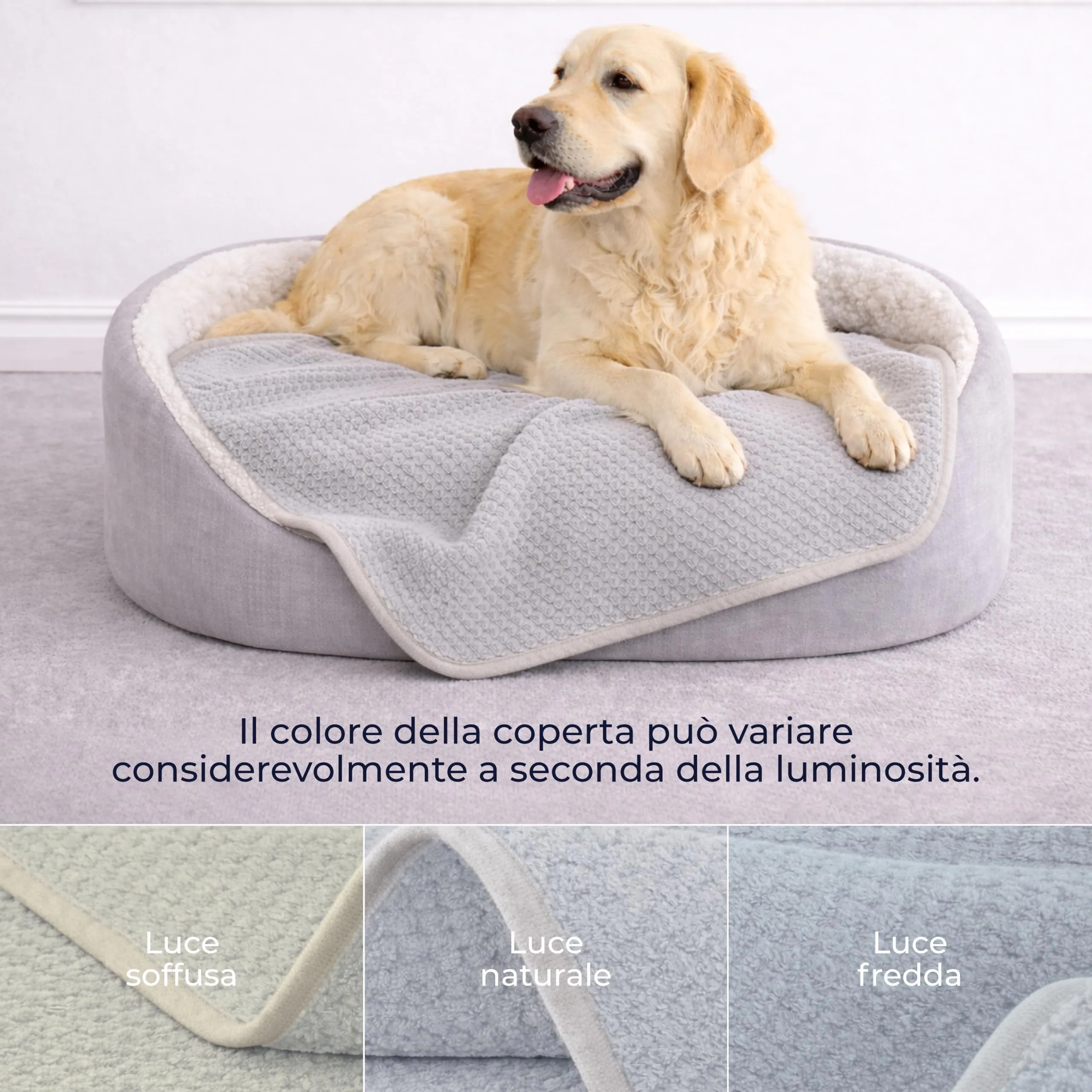 Dreamzie Coperta Impermeabile per Cani 100x120cm - Copridivano Impermeabile per Animali - Reversibile e Lavabile in Lavatrice in Pile Sherpa per Letto o Divano - Grigio chiaro - immagine 4