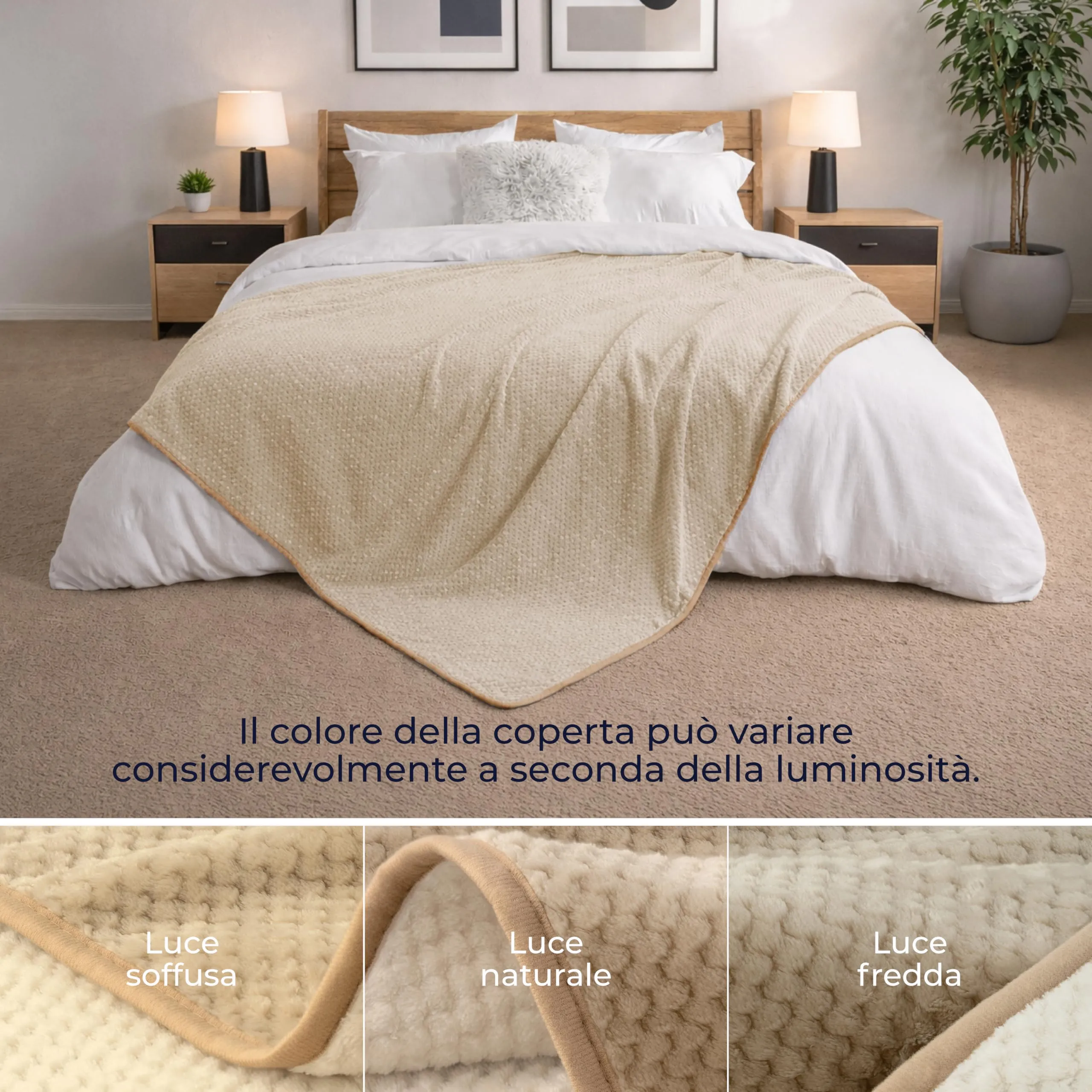 Dreamzie Coperta Impermeabile 152x203cm - Cerata Letto Matrimoniale Reversibile e Lavabile in Lavatrice in Pile Sherpa per Letto o Divano - Copridivano impermeabile per animali - Beige - immagine 4