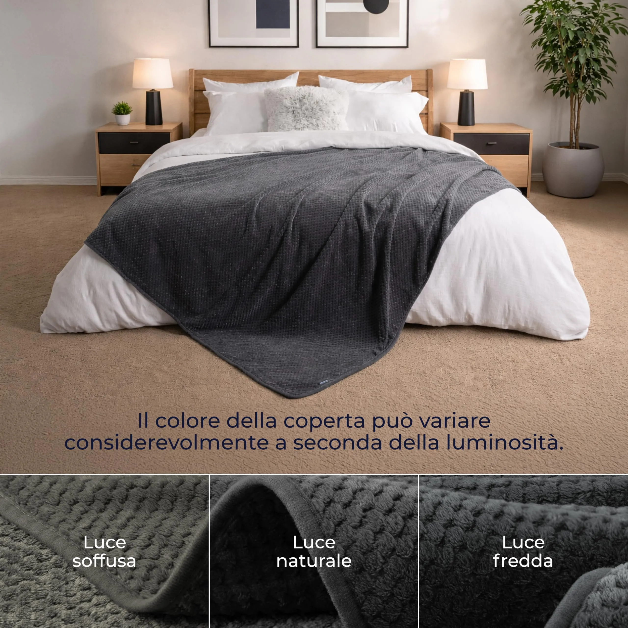 Dreamzie Coperta Impermeabile 218x228cm - Cerata Letto Matrimoniale Reversibile e Lavabile in Lavatrice in Pile Sherpa per Letto o Divano - Copridivano impermeabile per animali - Grigio scuro - immagine 4