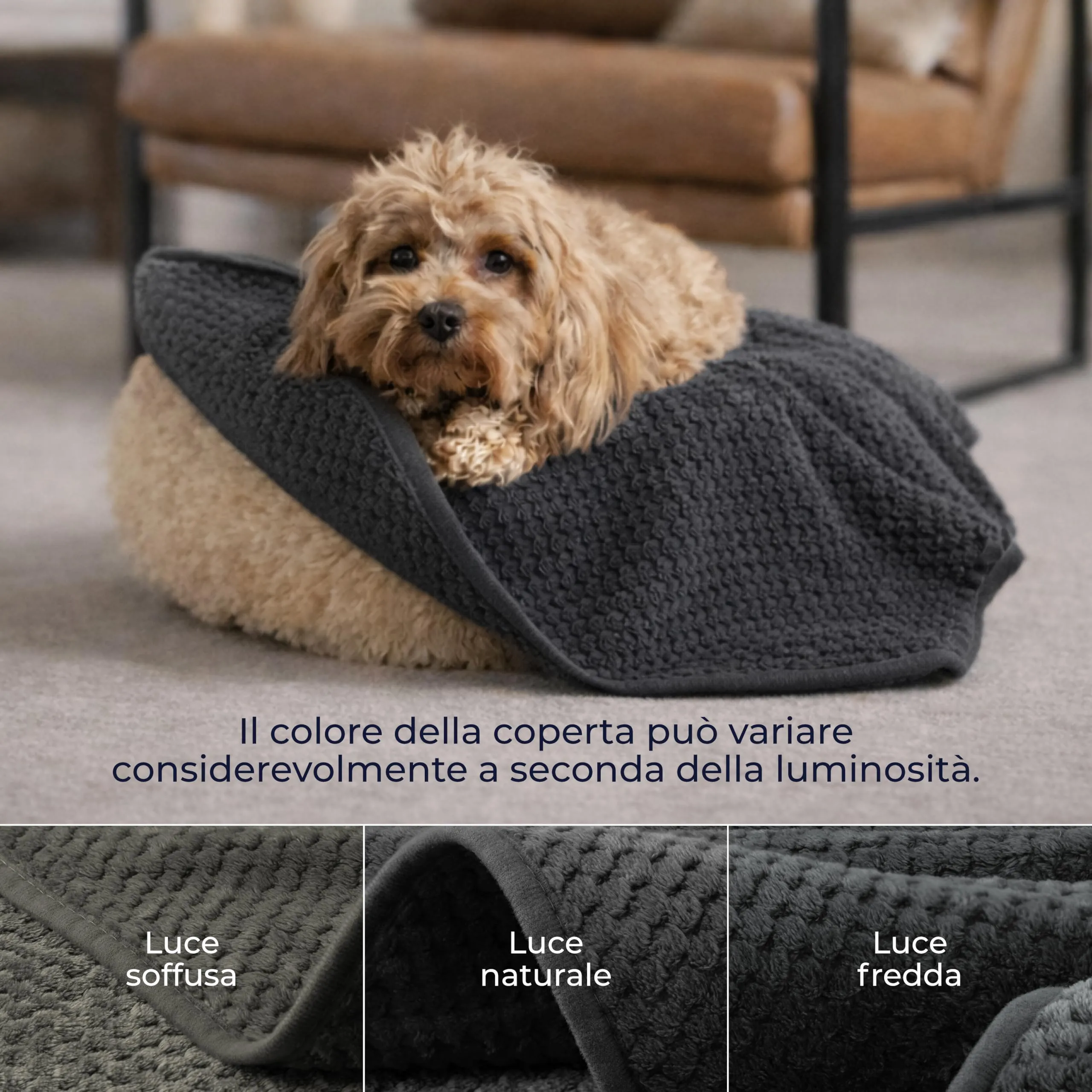 Dreamzie Coperta Impermeabile per Cani 63x88cm - Copridivano Impermeabile per Animali - Reversibile e Lavabile in Lavatrice in Pile Sherpa per Letto o Divano - Grigio scuro - immagine 4
