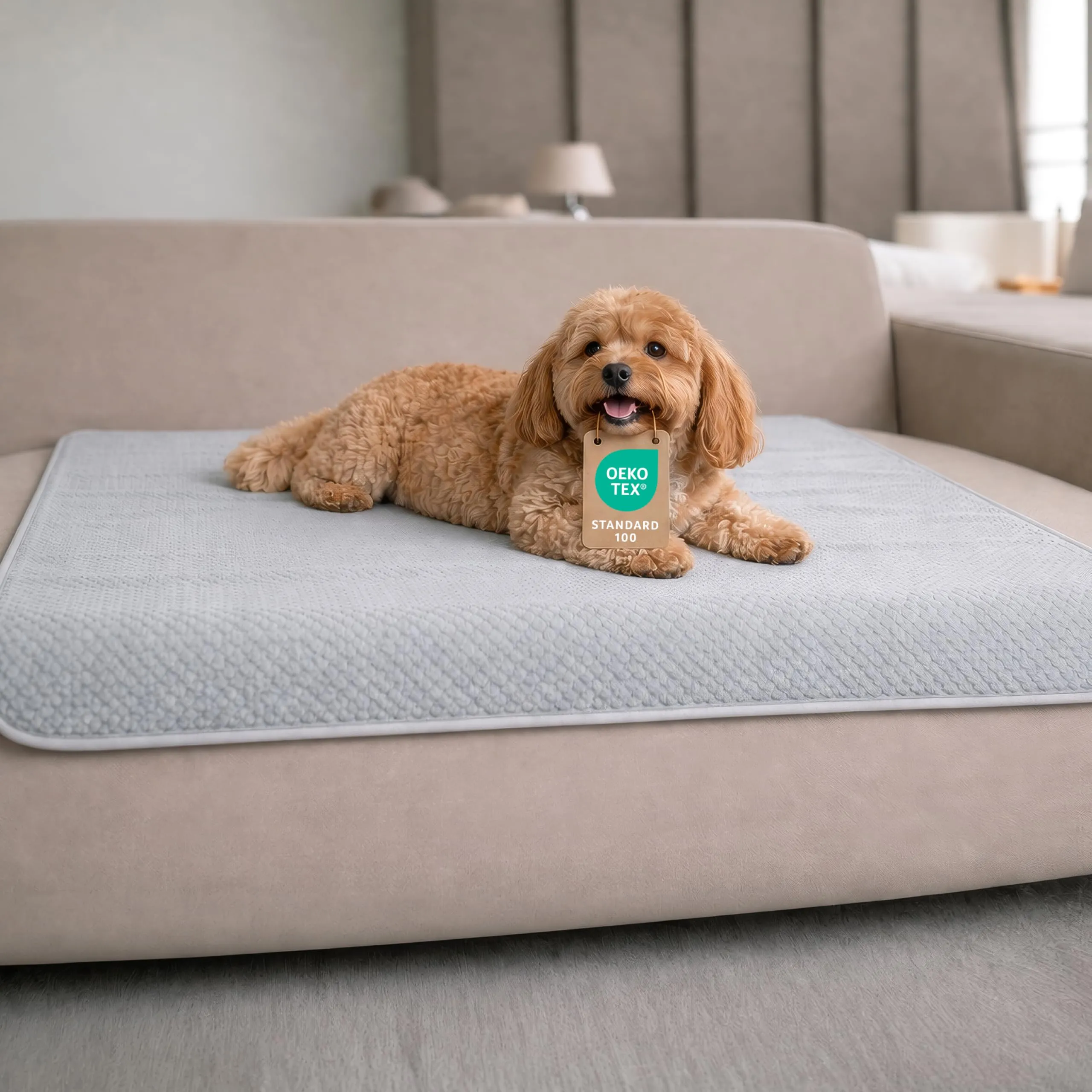 Dreamzie Coperta Impermeabile per Cani 80x100cm - Copridivano Impermeabile per Animali - Reversibile e Lavabile in Lavatrice in Pile Sherpa per Letto o Divano - Grigio chiaro - immagine 1