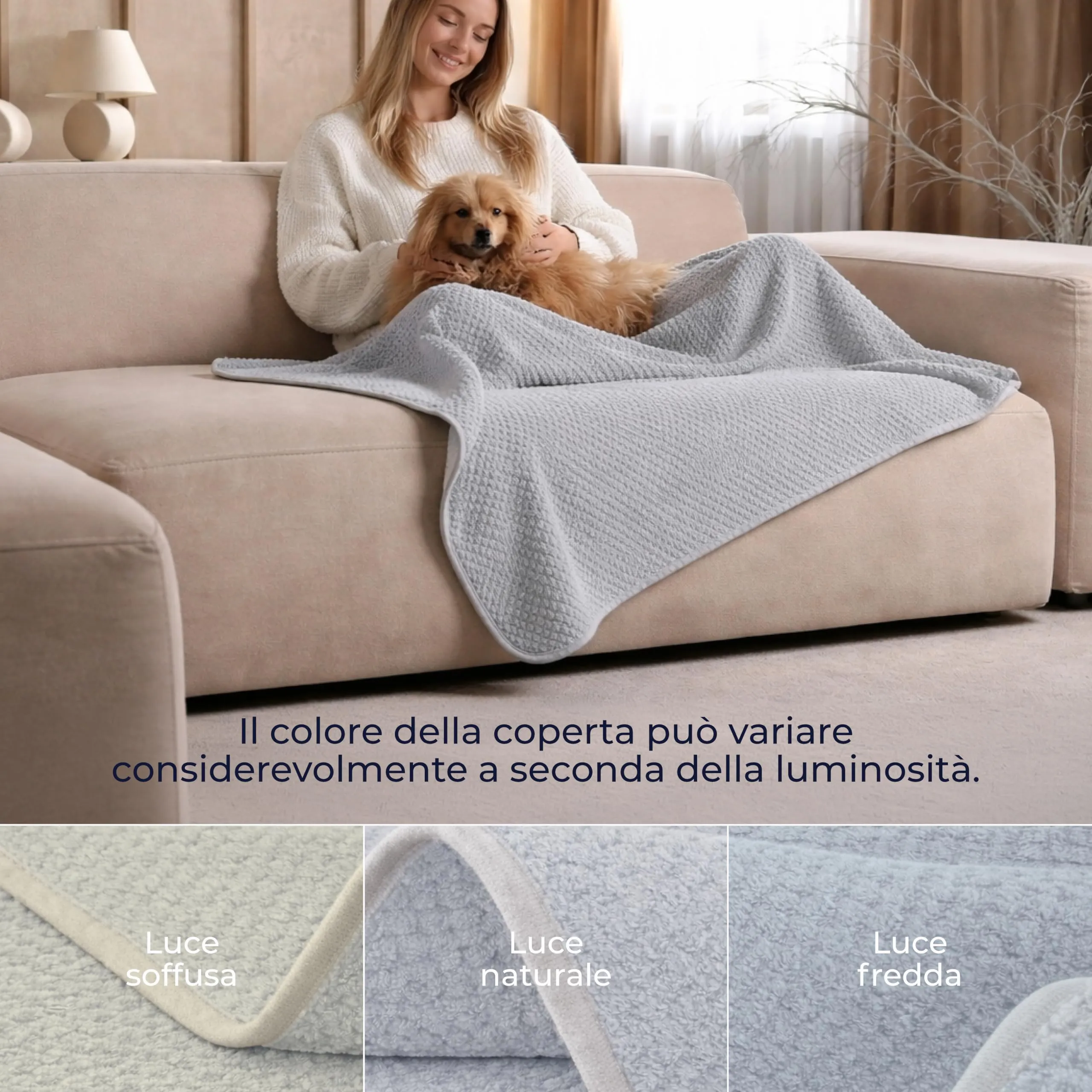 Dreamzie Coperta Impermeabile per Cani 80x100cm - Copridivano Impermeabile per Animali - Reversibile e Lavabile in Lavatrice in Pile Sherpa per Letto o Divano - Grigio chiaro - immagine 4