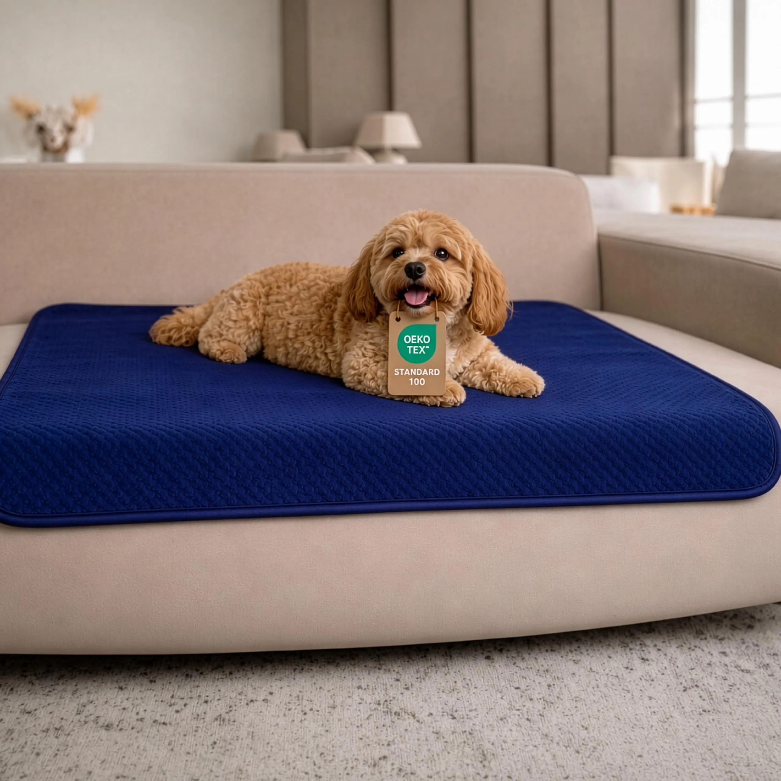 Dreamzie Coperta Impermeabile per Cani 80x100cm - Copridivano Impermeabile per Animali - Reversibile e Lavabile in Lavatrice in Pile Sherpa per Letto o Divano - Blu navy - immagine 1