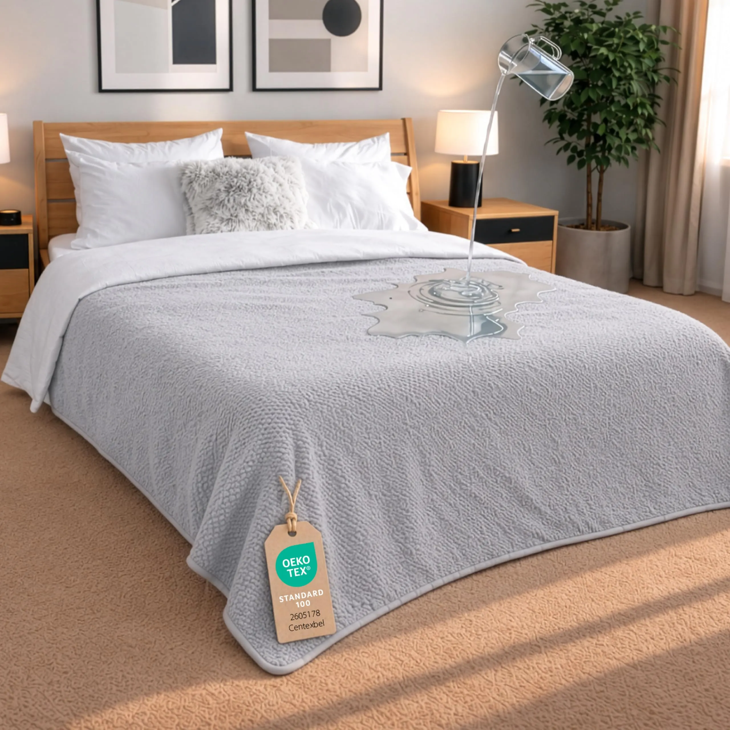 Dreamzie Coperta Impermeabile 152x203cm - Cerata Letto Matrimoniale Reversibile e Lavabile in Lavatrice in Pile Sherpa per Letto o Divano - Copridivano impermeabile per animali - Grigio chiaro - immagine 1