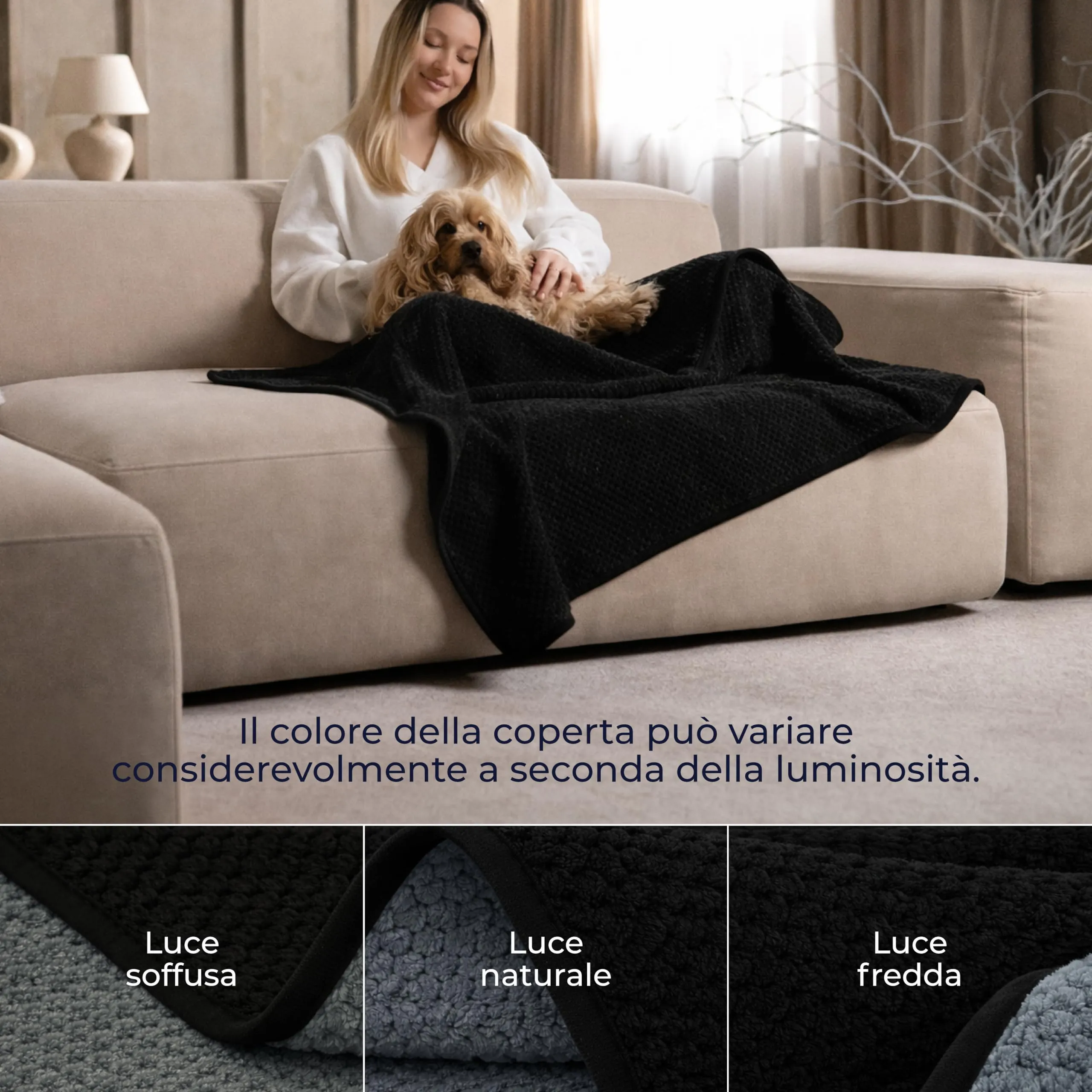 Dreamzie Coperta Impermeabile per Cani 80x100cm - Copridivano Impermeabile per Animali - Reversibile e Lavabile in Lavatrice in Pile Sherpa per Letto o Divano - Nero - immagine 4