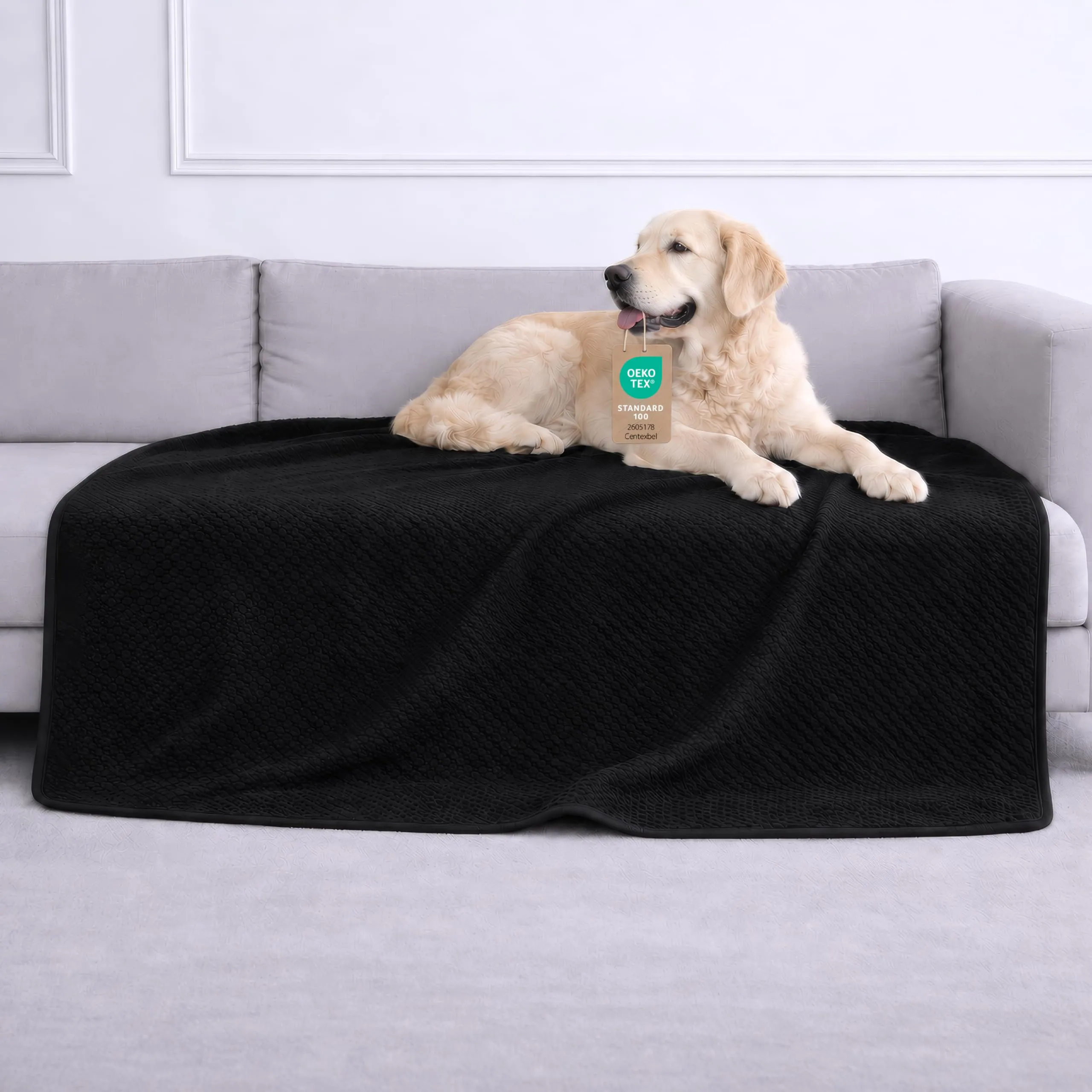Dreamzie Coperta Impermeabile 127x152cm - Cerata Letto Matrimoniale Reversibile e Lavabile in Lavatrice in Pile Sherpa per Letto o Divano - Copridivano impermeabile per animali - Nero - immagine 1