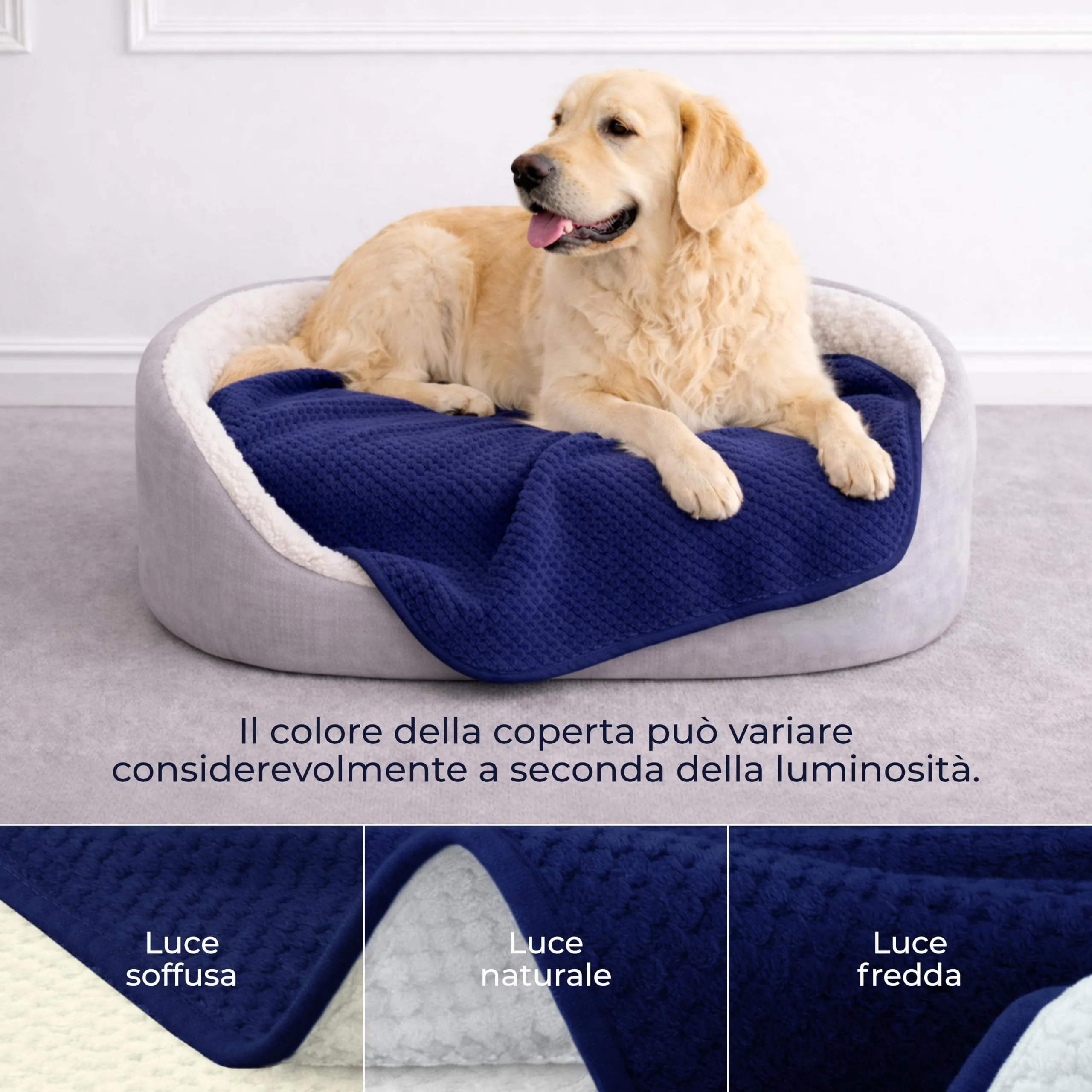 Dreamzie Coperta Impermeabile per Cani 100x120cm - Copridivano Impermeabile per Animali - Reversibile e Lavabile in Lavatrice in Pile Sherpa per Letto o Divano - Blu navy - immagine 4