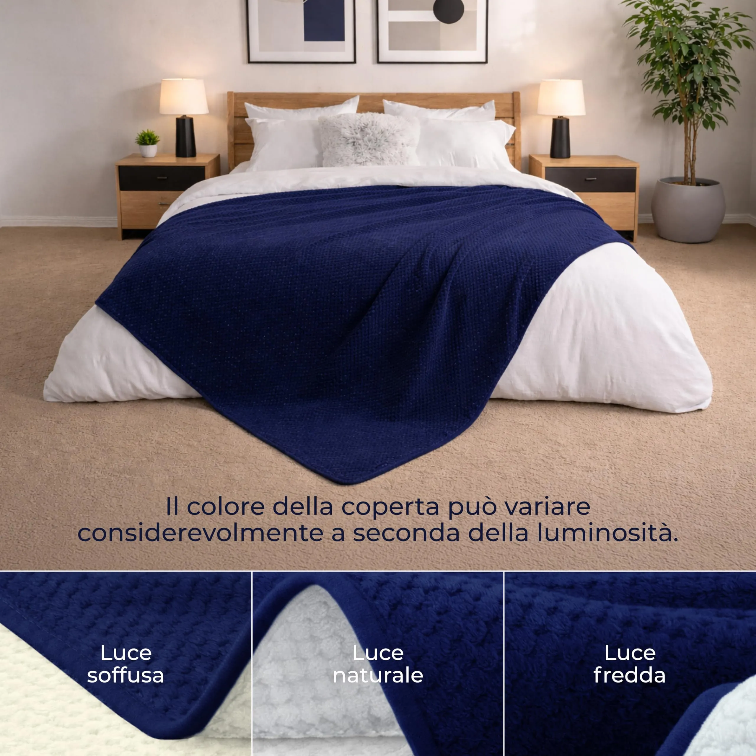 Dreamzie Coperta Impermeabile 152x203cm - Cerata Letto Matrimoniale Reversibile e Lavabile in Lavatrice in Pile Sherpa per Letto o Divano - Copridivano impermeabile per animali - Blu navy - immagine 4