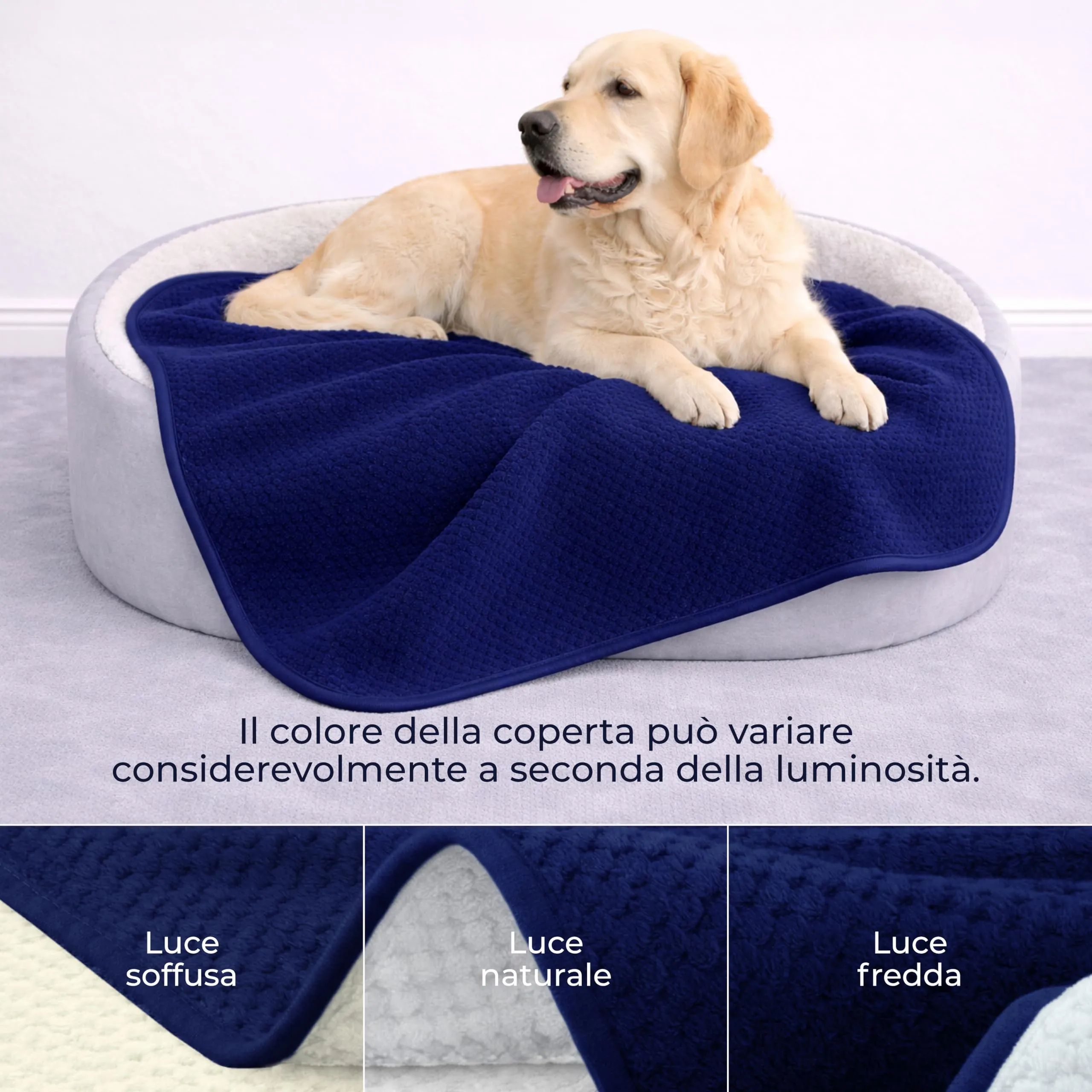 Dreamzie Coperta Impermeabile 127x152cm - Cerata Letto Matrimoniale Reversibile e Lavabile in Lavatrice in Pile Sherpa per Letto o Divano - Copridivano impermeabile per animali - Blu navy - immagine 4