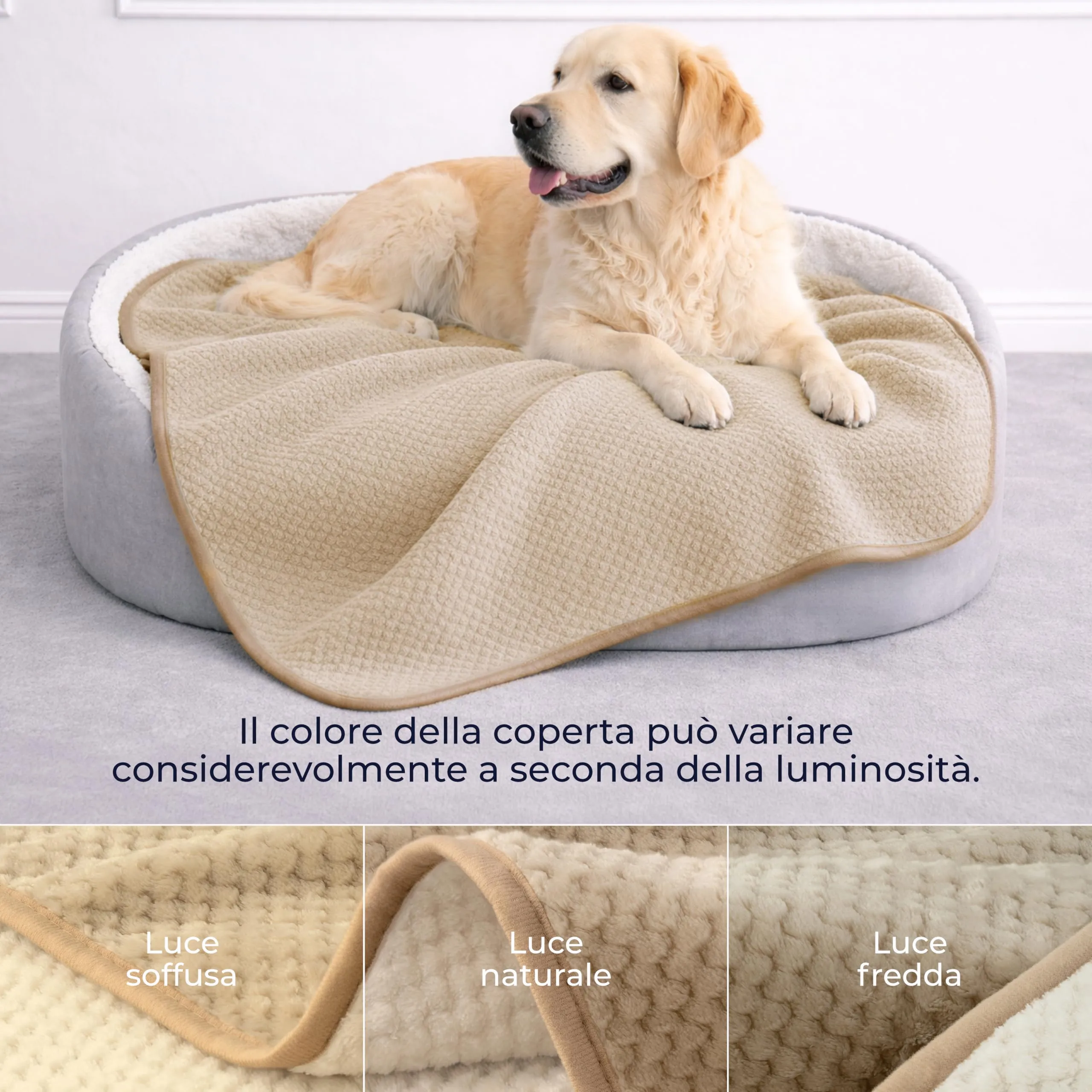 Dreamzie Coperta Impermeabile 127x152cm - Cerata Letto Matrimoniale Reversibile e Lavabile in Lavatrice in Pile Sherpa per Letto o Divano - Copridivano impermeabile per animali - Beige - immagine 4