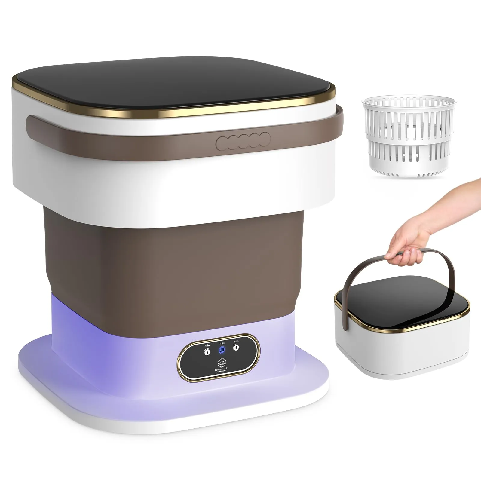 Mini Lavatrice,15L 2 in 1 Lavatrice Portatile con Centrifuga e 3 modalità di pulizia per Piccoli vestiti, Lavatrice da Campeggio Pieghevole per Viaggi, Appartamenti (Cachi) - immagine 1