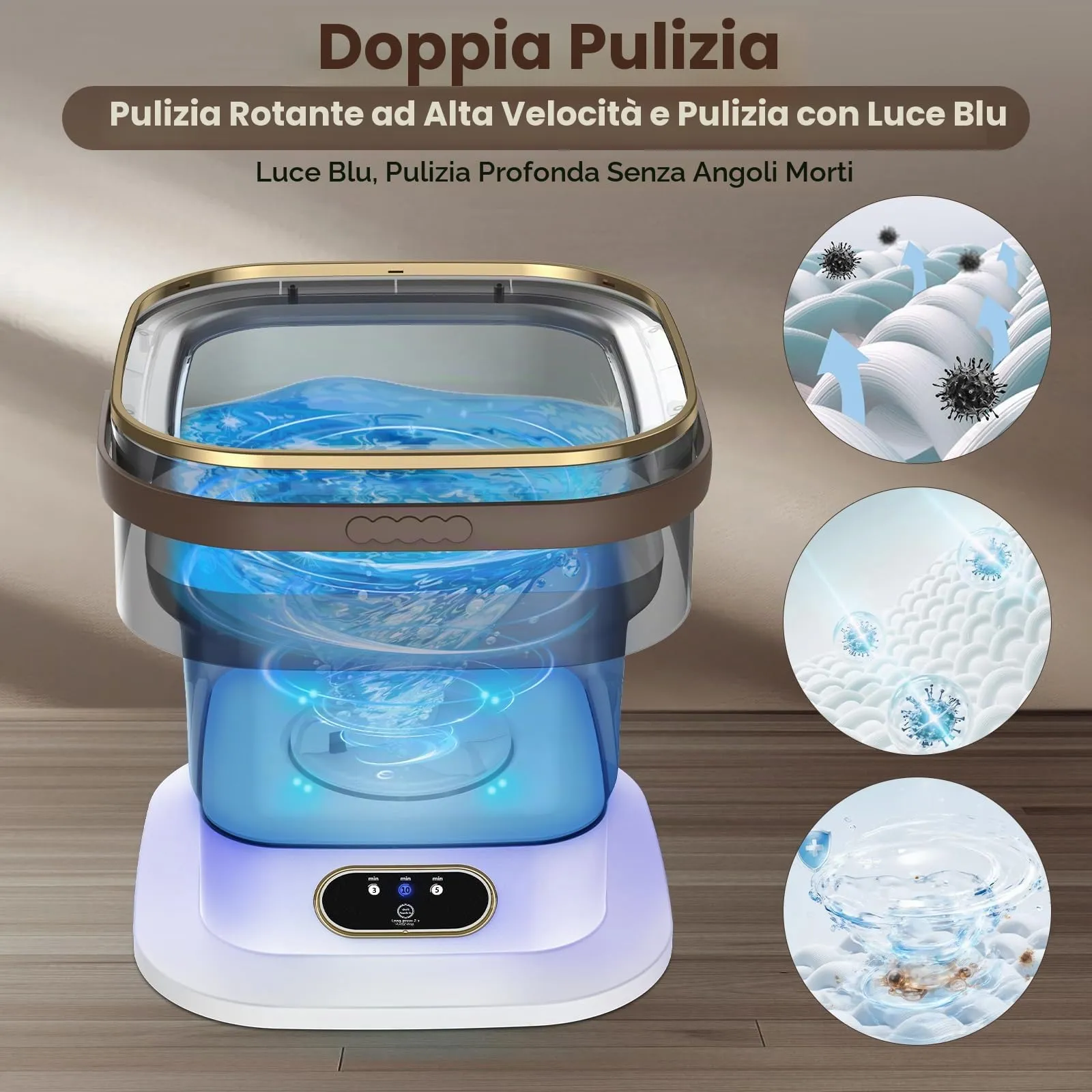 Mini Lavatrice,15L 2 in 1 Lavatrice Portatile con Centrifuga e 3 modalità di pulizia per Piccoli vestiti, Lavatrice da Campeggio Pieghevole per Viaggi, Appartamenti (Cachi) - immagine 6