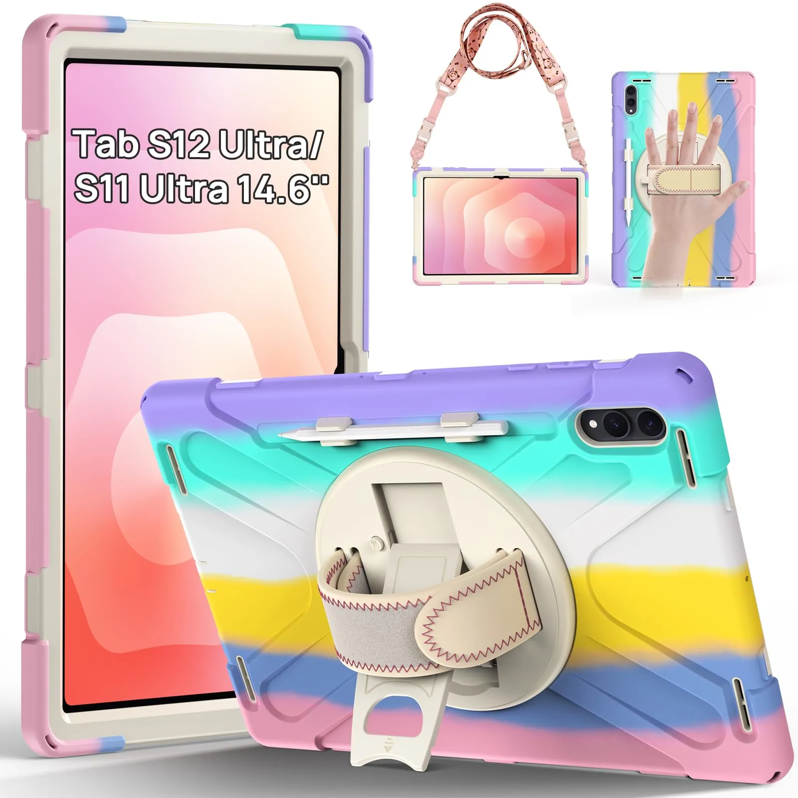 Gerutek Cover per Samsung Galaxy Tab S12 Ultra/ S11 Ultra 14.6'',Arcobaleno - immagine 1
