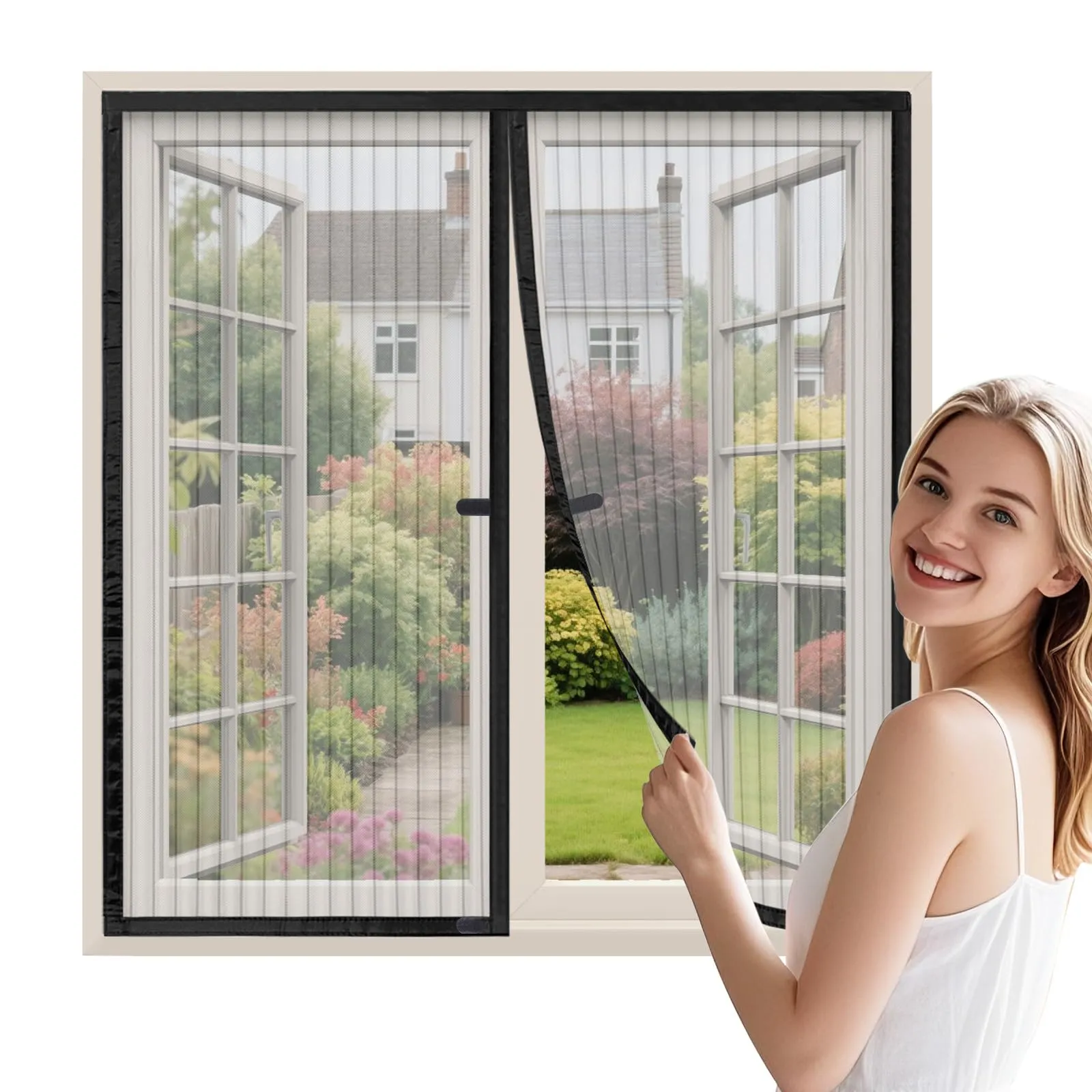WENT Zanzariera Magnetica per Finestre 120x100 cm - Zanzariere Magnetiche per Porte Finestre Scorrevole, Chiusura Automatica, con Nastro Adesivo, Installazione Rapida senza Attrezzi, Nero - immagine 1
