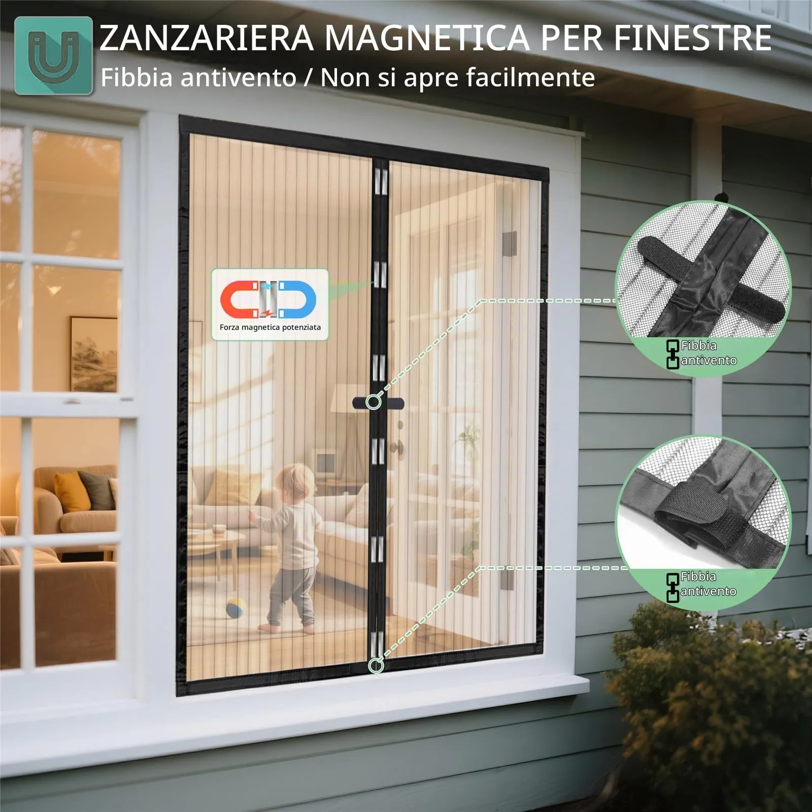 WENT Zanzariera Magnetica per Finestre 120x100 cm - Zanzariere Magnetiche per Porte Finestre Scorrevole, Chiusura Automatica, con Nastro Adesivo, Installazione Rapida senza Attrezzi, Nero - immagine 4