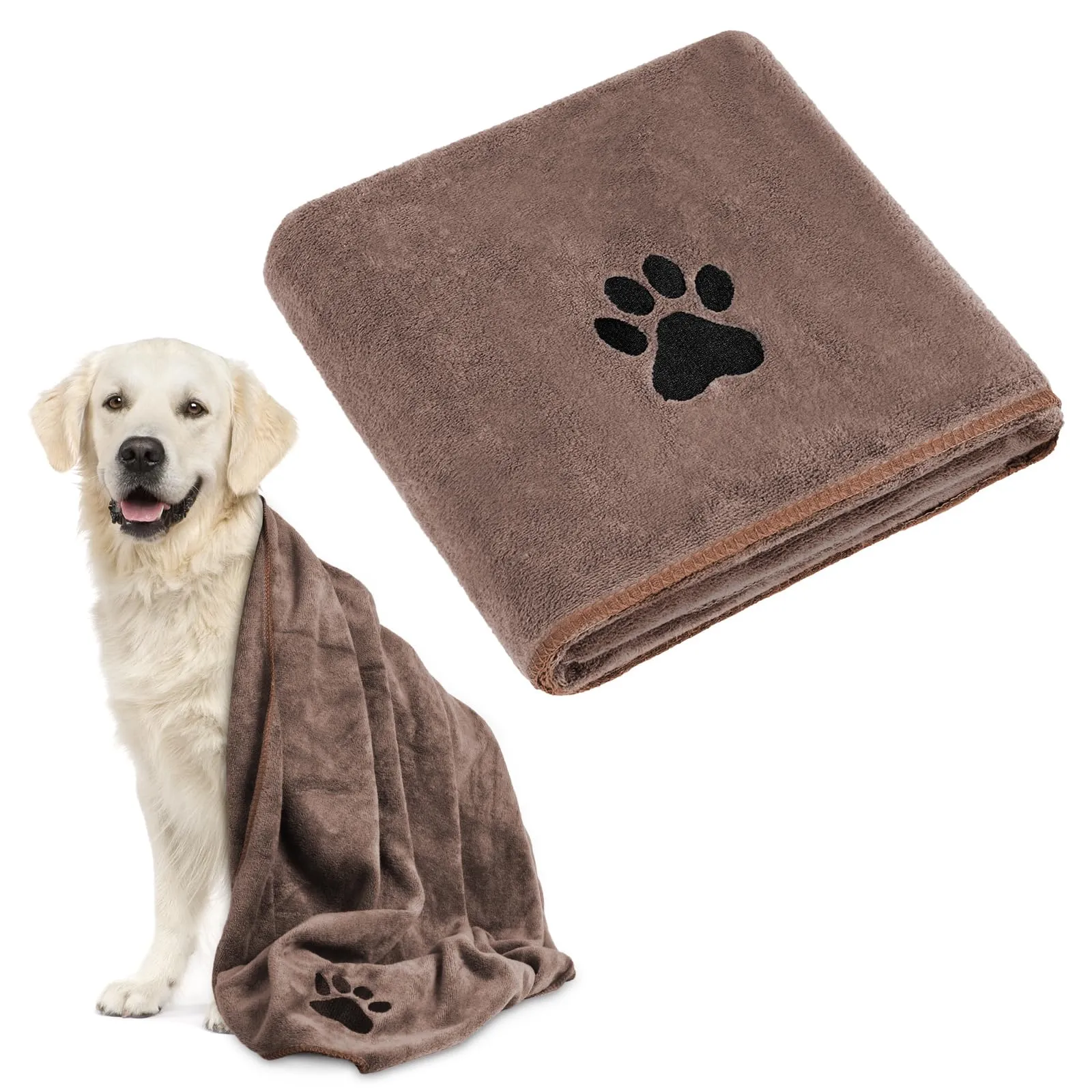 Adiwo Asciugamani per Cani, 140x70cm Asciugamano Microfibra, Asciugamani Pet Morbidi e ad Asciugatura Rapida, Super Assorbente, Coperta Animali per Cani e Gatti di Piccola e Grande Taglia (Marrone) - immagine 1