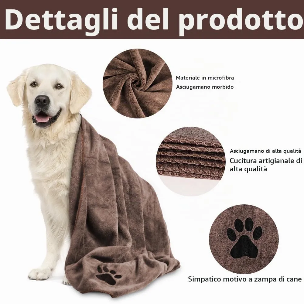Adiwo Asciugamani per Cani, 140x70cm Asciugamano Microfibra, Asciugamani Pet Morbidi e ad Asciugatura Rapida, Super Assorbente, Coperta Animali per Cani e Gatti di Piccola e Grande Taglia (Marrone) - immagine 3