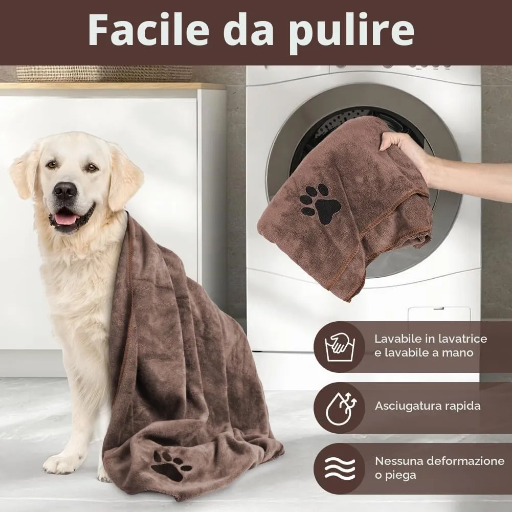 Adiwo Asciugamani per Cani, 140x70cm Asciugamano Microfibra, Asciugamani Pet Morbidi e ad Asciugatura Rapida, Super Assorbente, Coperta Animali per Cani e Gatti di Piccola e Grande Taglia (Marrone) - immagine 4